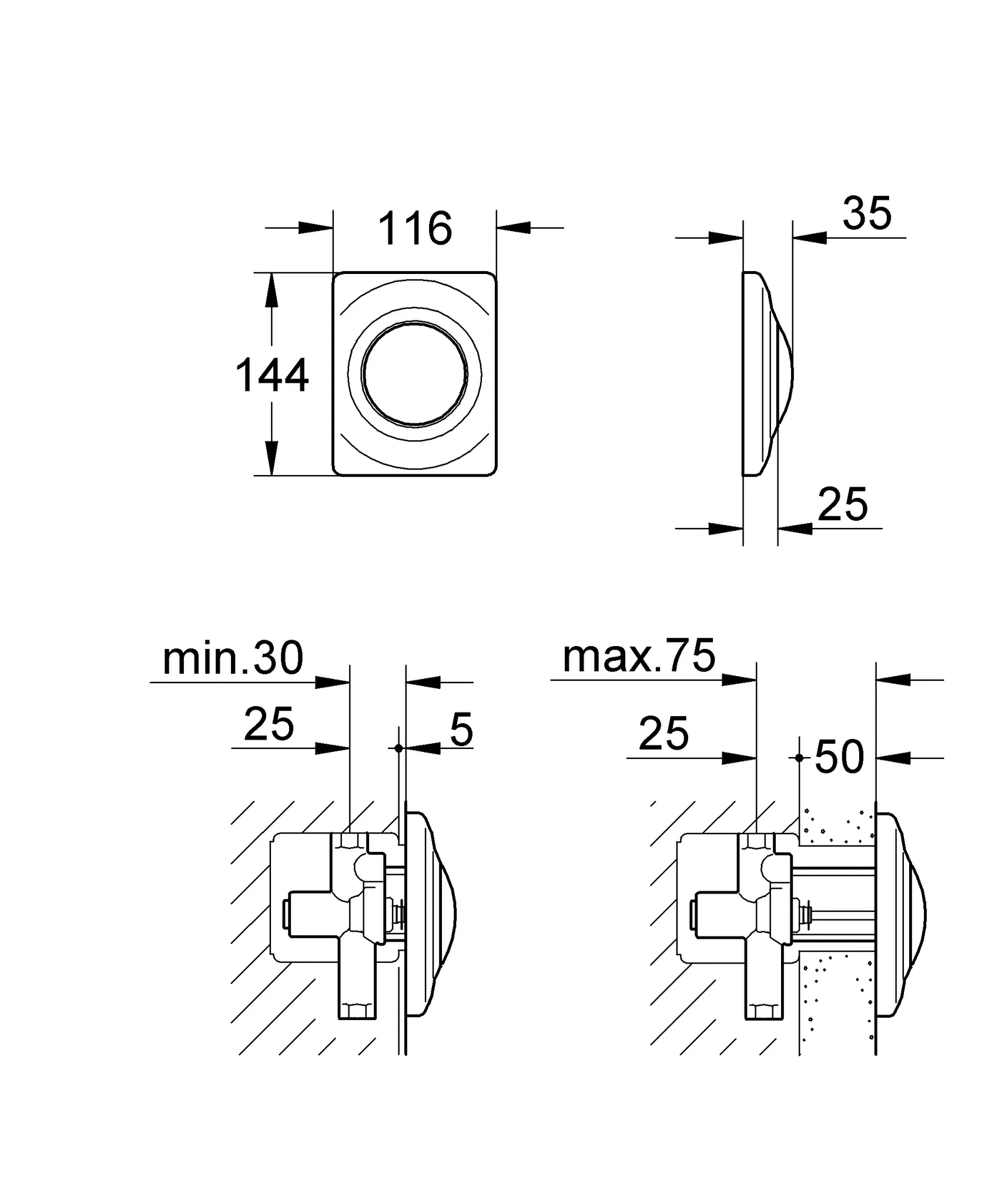 Urinal-Betätigung Surf 37018, 116 x 144 mm, mit Druckknopfbetätigung, chrom Urinal-Betätigung Surf 37018, 116 x 144 mm, mit Druckknopfbetätigung, chrom