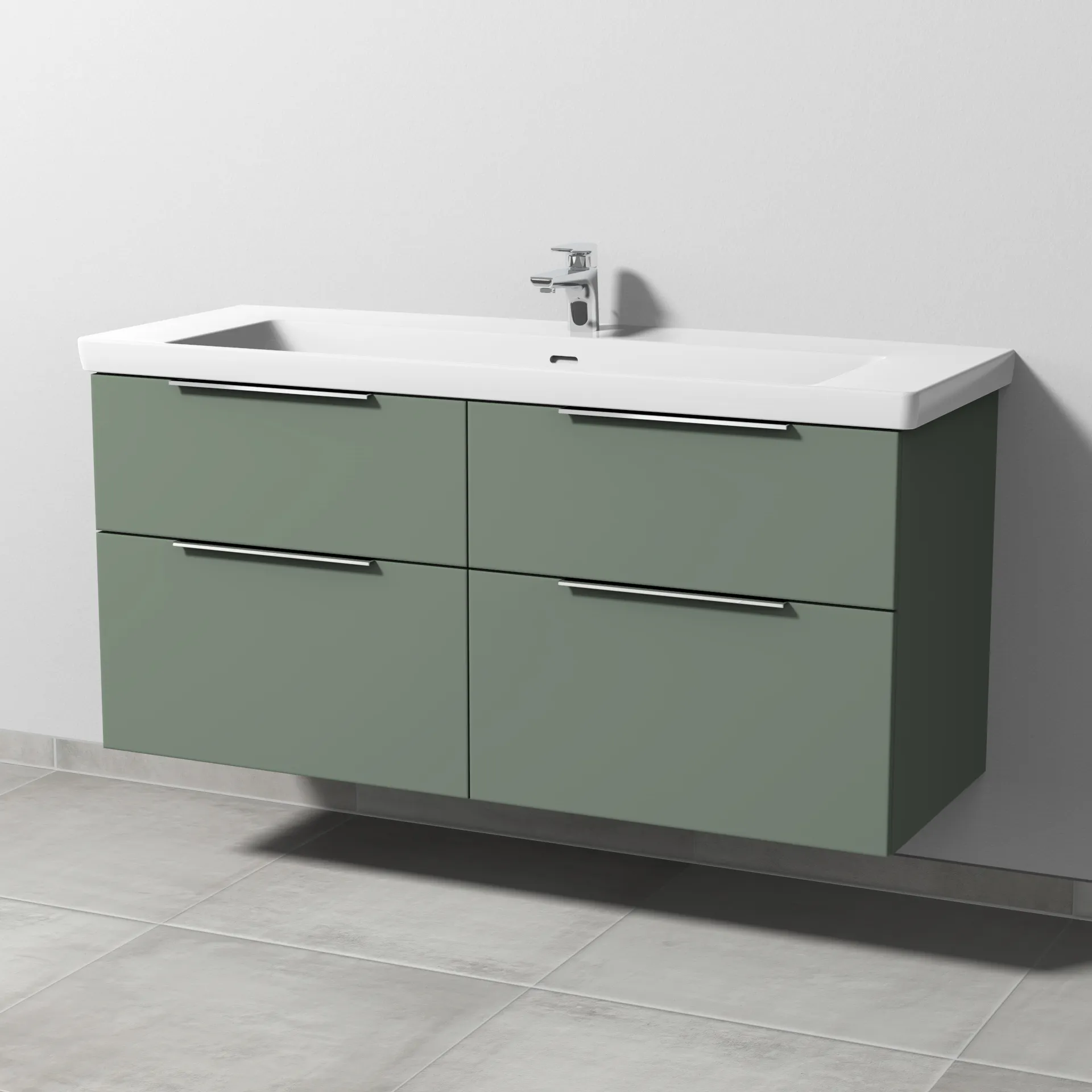 Sanipa Waschtischunterschrank „3way“ 1255 × 588 × 462 mm in Soft-Green, Becken mittig