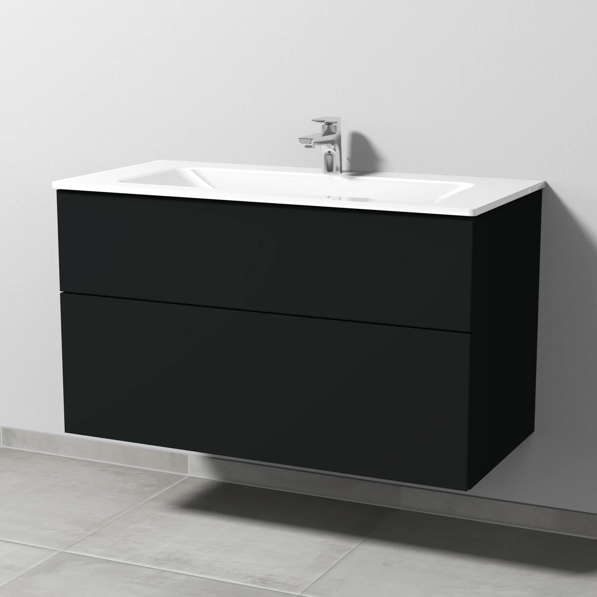 Sanipa Glas-Waschtisch-Set mit Waschtischunterschrank „3way“ 100 × 48,7 × 58,2 cm in Vulkan (matt)