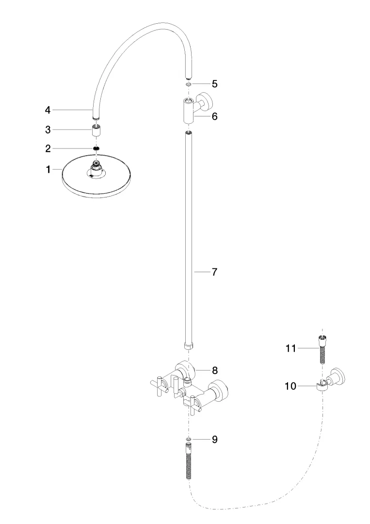 Dornbracht TARA Shower Pipe mit Brausebatterie ohne Handbrause FlowReduce 220 mm - Chrom Dornbracht TARA Shower Pipe mit Brausebatterie ohne Handbrause FlowReduce 220 mm - Chrom