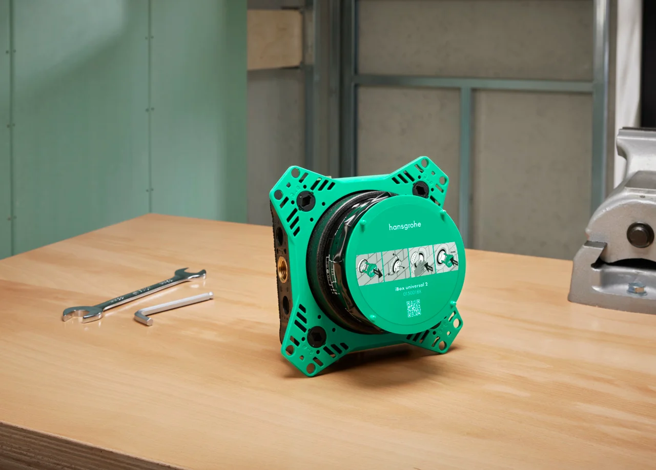 Hansgrohe iBox universal 2 Grundkörper - wärme- und schallisolierend, rotationssymmetrische Montage, einstellbarer Montagering in 5 mm Schritten, für alle neuen Brausen-, Wannen- und Thermostat-Fertigsets Unterputz (ShowerSelect Comfort, DuoTurn)