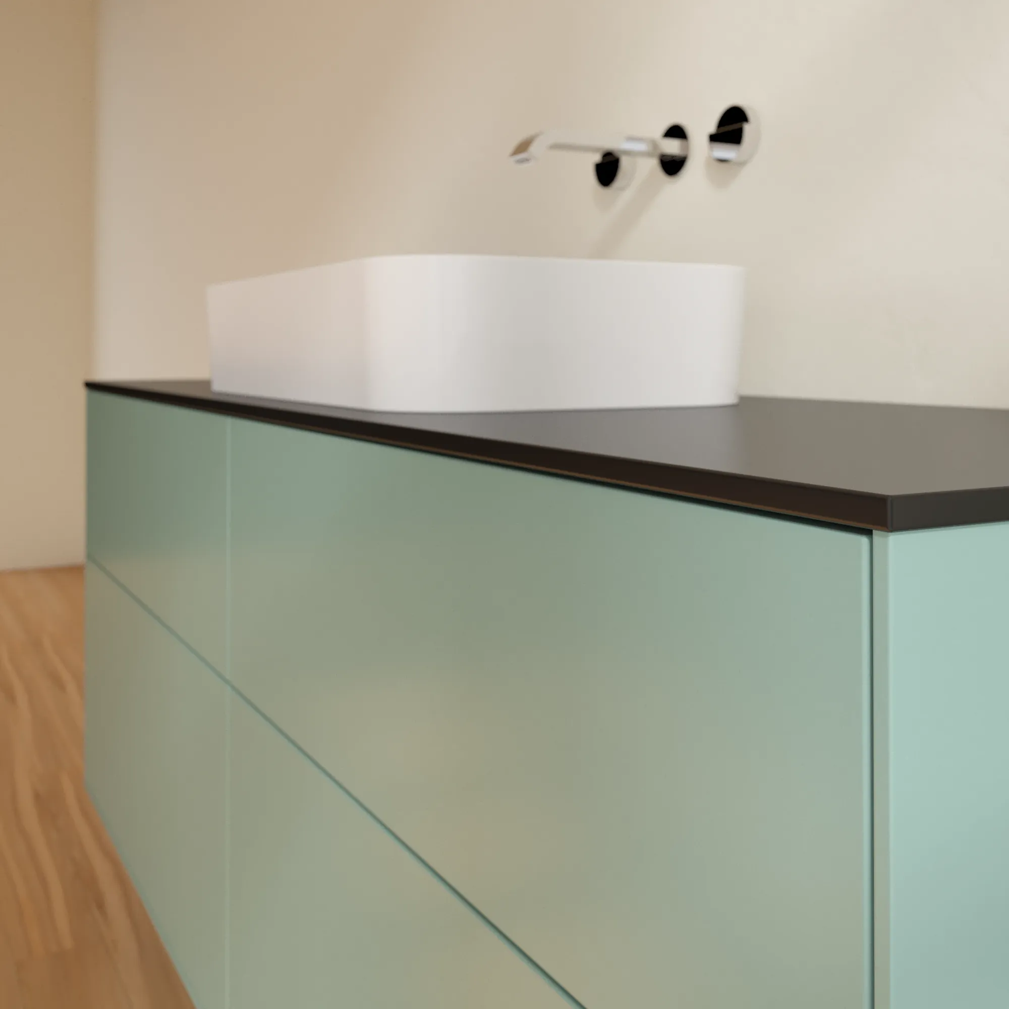 Villeroy & Boch Waschtischunterschrank „Finion“ für Schrankwaschtisch 1600 × 603 × 501 mm Olive Matt Lacquer, ohne Hahnlochbohrung, für Becken mittig