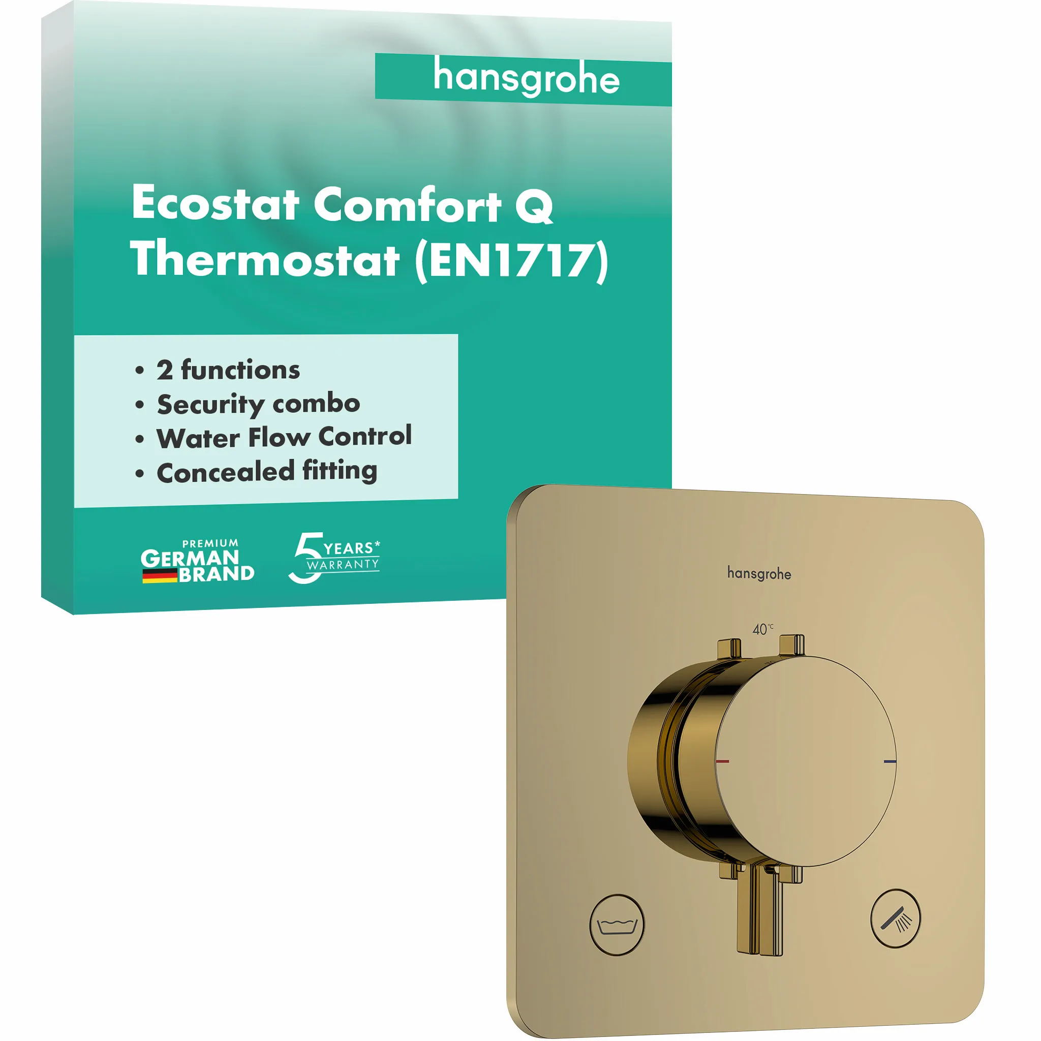 Hansgrohe Ecostat Comfort Q Thermostat Unterputz für 2 Verbraucher Polished Gold Optic Hansgrohe Ecostat Comfort Q Thermostat Unterputz für 2 Verbraucher Polished Gold Optic