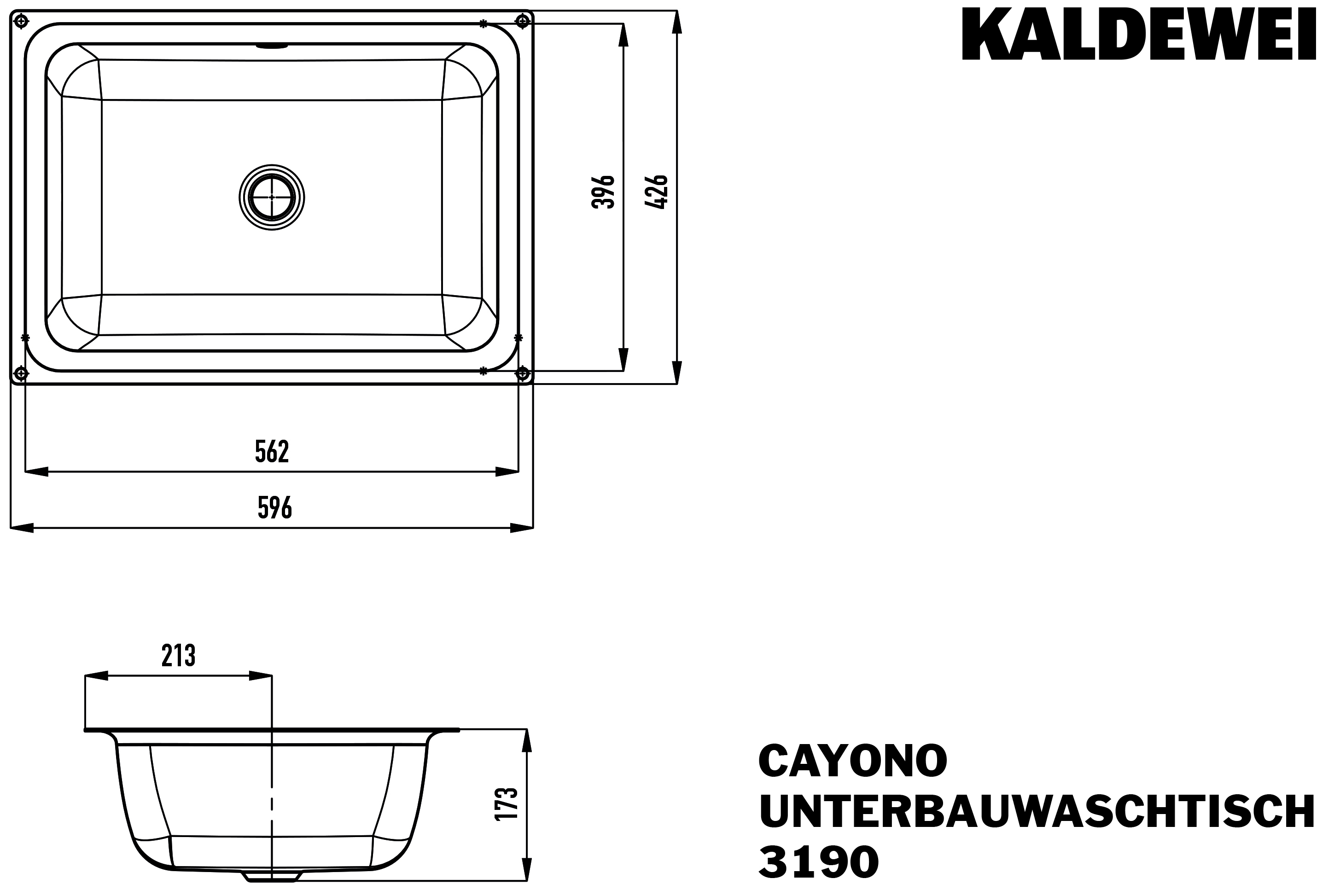 Unterbauwaschtisch „Cayono“ 59,6 × 42,6 cm, ohne Hahnlochbohrung in 
