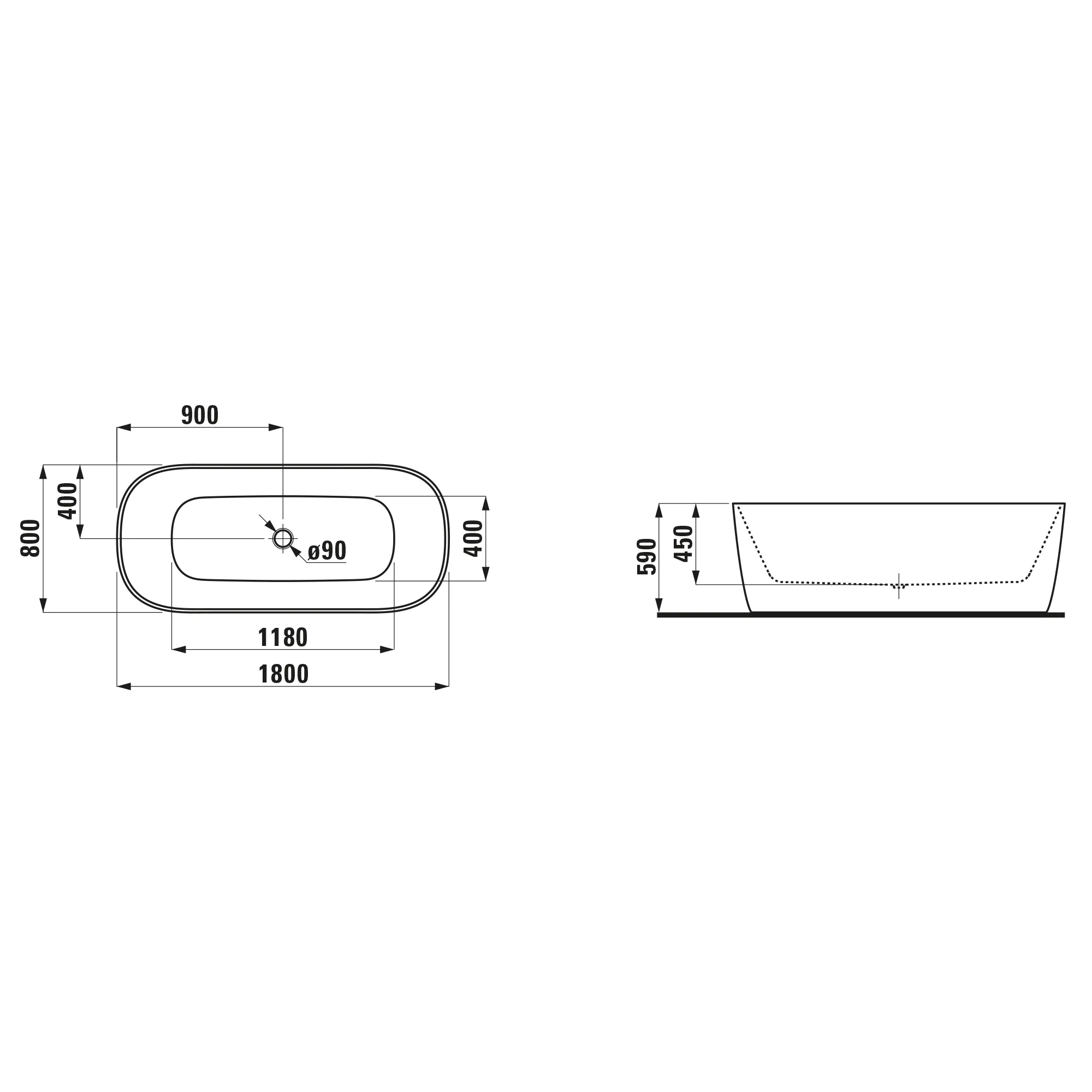 Laufen freistehende Badewanne MEDA 800x1800x590 aus Marbond weiß Laufen freistehende Badewanne MEDA 800x1800x590 aus Marbond weiß
