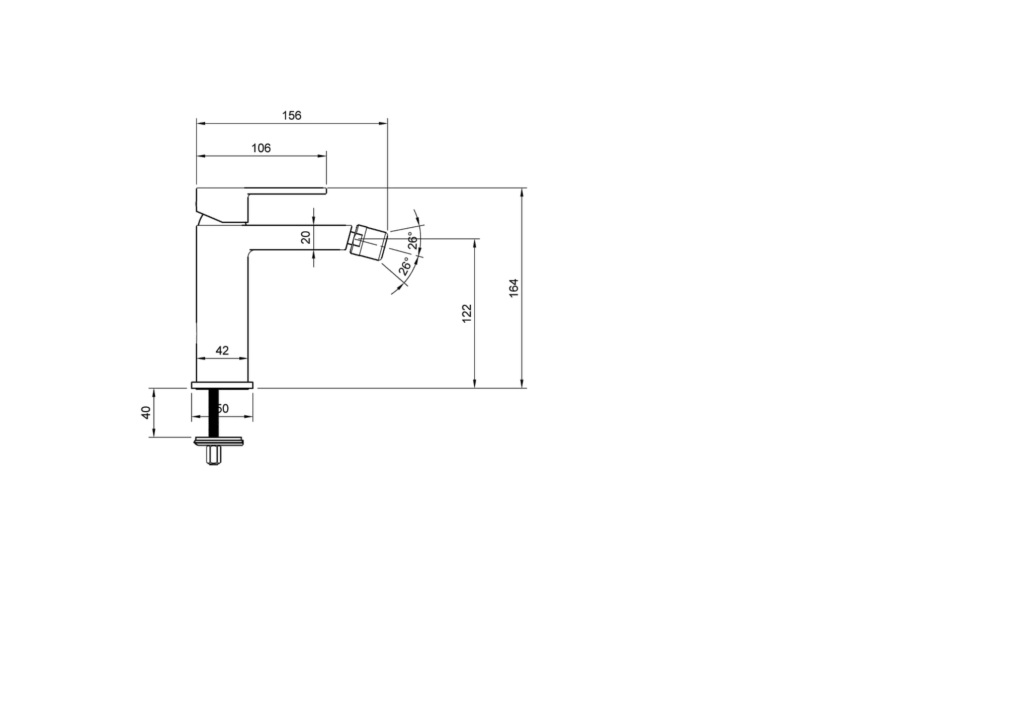 Einhebel-Bidetarmatur Architectura T103001000, 42 x 164 x 156 mm, Chrom