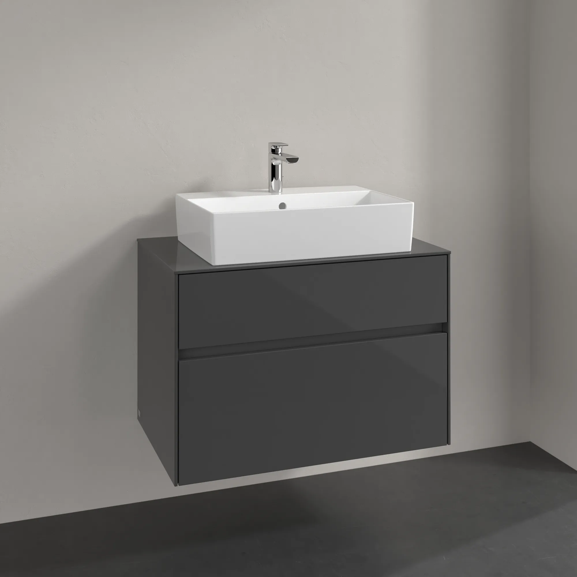 Villeroy & Boch Waschbeckenunterschrank Collaro C12400, Eckig Glossy Grey, 800x548x500mm, 39kg, mit SoftClosing, Wandmontage