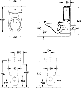 Tiefspül-WC „O.novo“ für Kombination mit Spülkasten 68 × 35,5 × 39,6 cm 