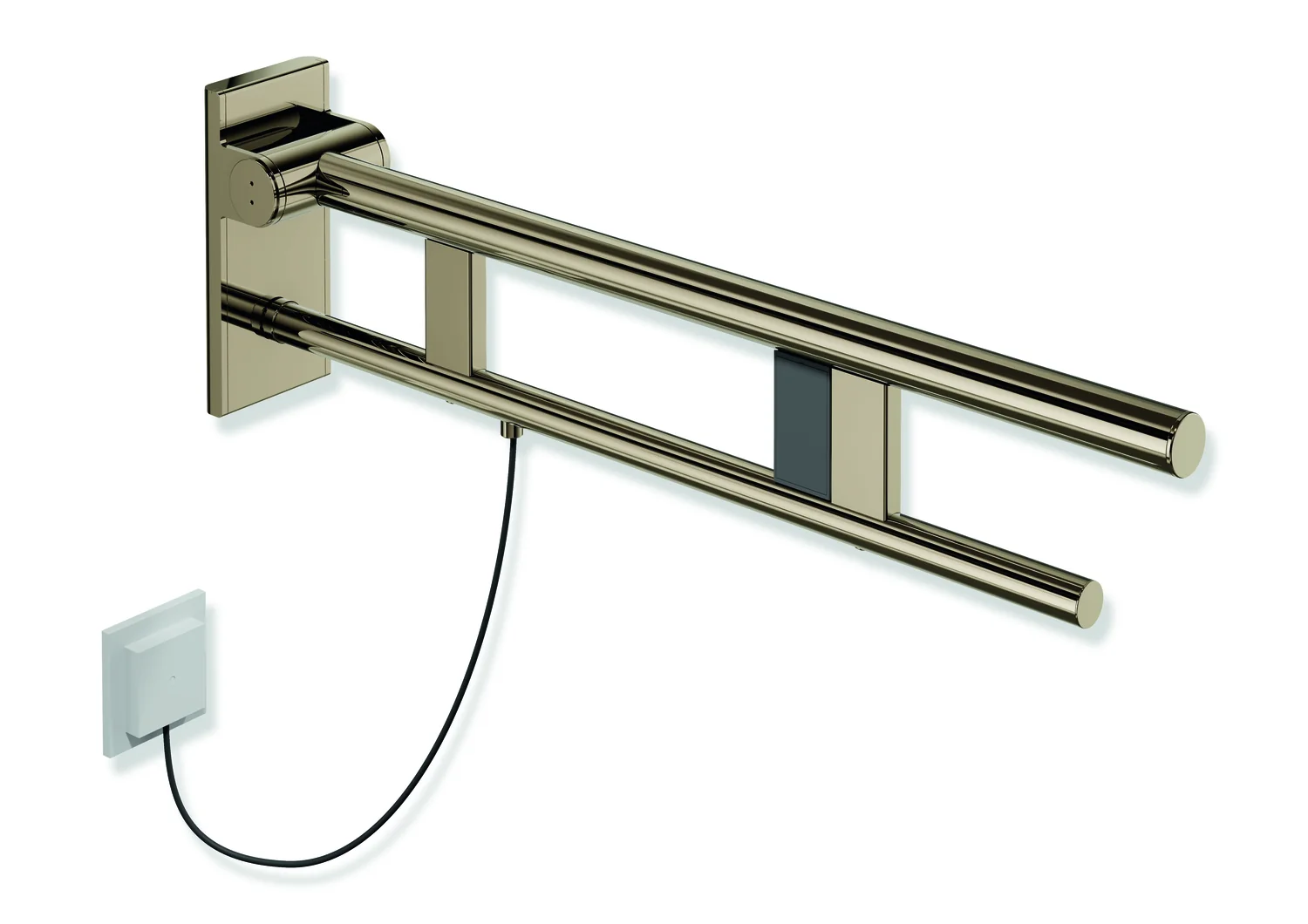 HEWI Stützklappgriff Duo, System 900, Design A, Edelstahl PVD bronze glänzend, Ausladung 700 mm, rechts, mit Spülauslösung HEWI Stützklappgriff Duo, System 900, Design A, Edelstahl PVD bronze glänzend, Ausladung 700 mm, rechts, mit Spülauslösung