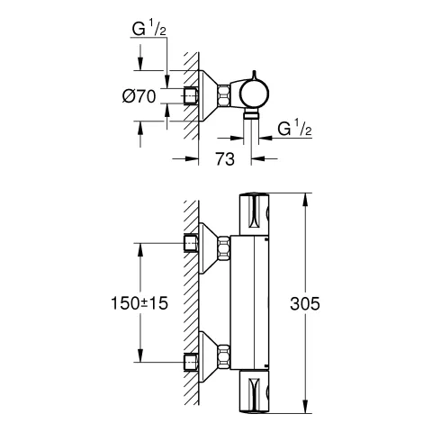 Grohe Grohtherm 800 Thermostat-Brausebatterie Wandmontage matt black Grohe Grohtherm 800 Thermostat-Brausebatterie Wandmontage matt black