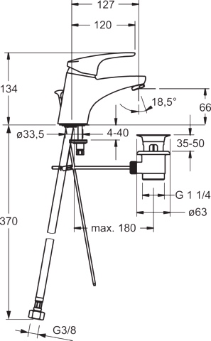 Einhand-Waschtischarmatur „Mix“ Ausladung 127 mm in Chrom Einhand-Waschtischarmatur „Mix“ Ausladung 127 mm in Chrom