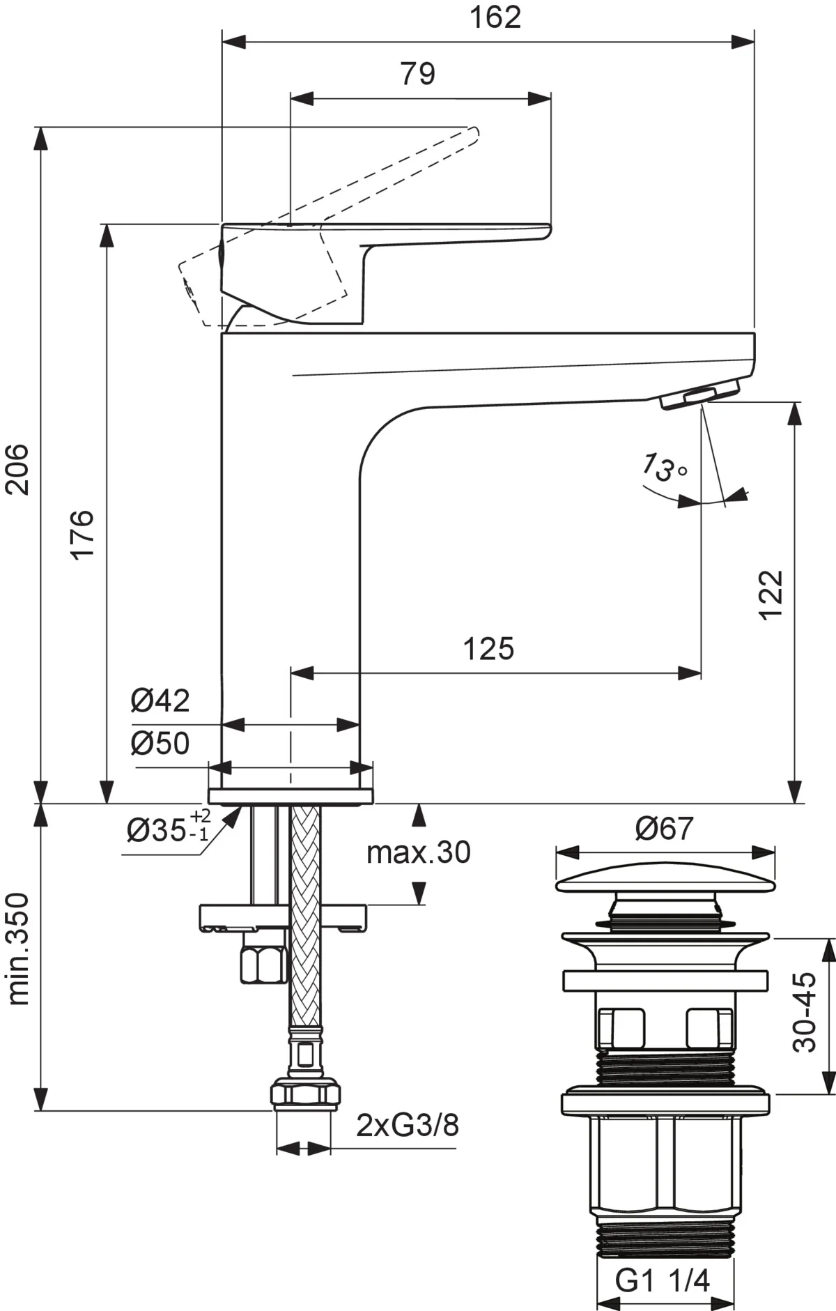 Ideal Standard Waschtischarmatur Cerafine O H120, Rose, Ausladung 125 mm, Push-Open, Metall-Push-Open Ventil, Flexible Anschlussschläuche G3/8, Griff aus Metall mit Rot-Blau-Markierung, Schnellmontagesystem Easy-Fix, Kartusche Ø 28 mm, FirmaFlow® Kartusc Ideal Standard Waschtischarmatur Cerafine O H120, Rose, Ausladung 125 mm, Push-Open, Metall-Push-Open Ventil, Flexible Anschlussschläuche G3/8, Griff aus Metall mit Rot-Blau-Markierung, Schnellmontagesystem Easy-Fix, Kartusche Ø 28 mm, FirmaFlow® Kartusc