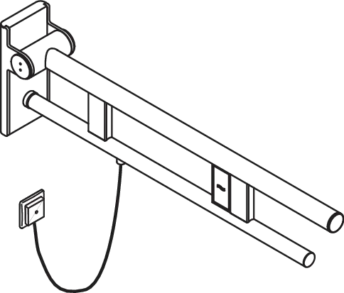 Stützklappgriff Duo, Design A des Systems 900, Edelstahl, PVD, Ausladung 700 mm, mit Spülauslösung (E-Ausführung), Ausführung links, in Farbe CK (messing glänzend) Stützklappgriff Duo, Design A des Systems 900, Edelstahl, PVD, Ausladung 700 mm, mit Spülauslösung (E-Ausführung), Ausführung links, in Farbe CK (messing glänzend)