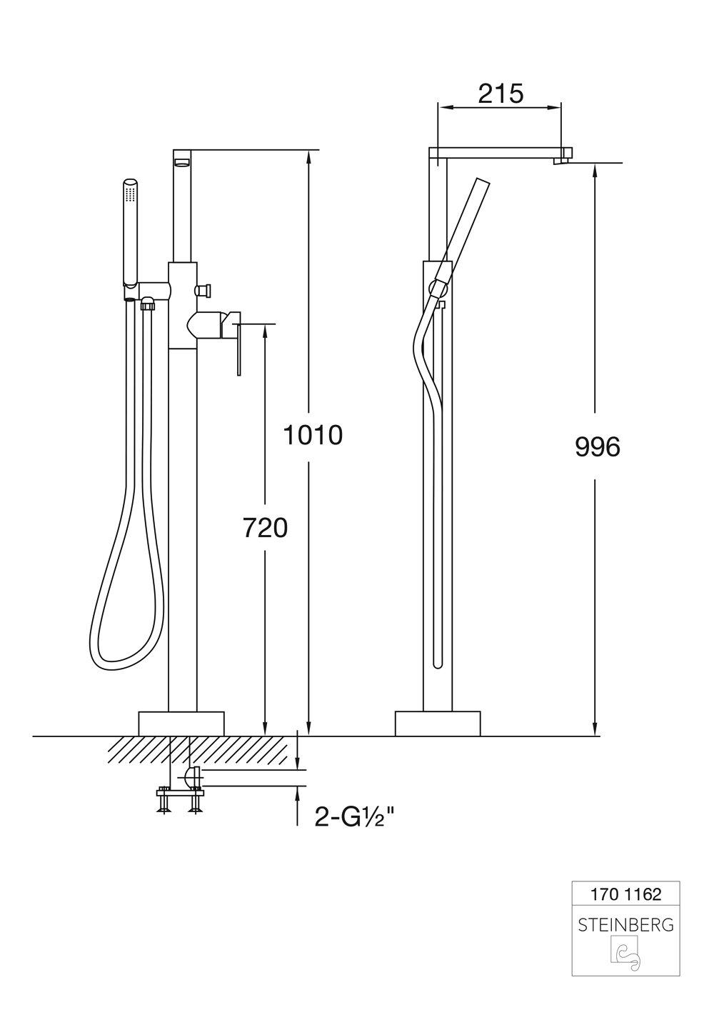 Serie 170 freistehende Wanne/Brause-Armatur, Ausladung: 21,5 cm Serie 170 freistehende Wanne/Brause-Armatur, Ausladung: 21,5 cm