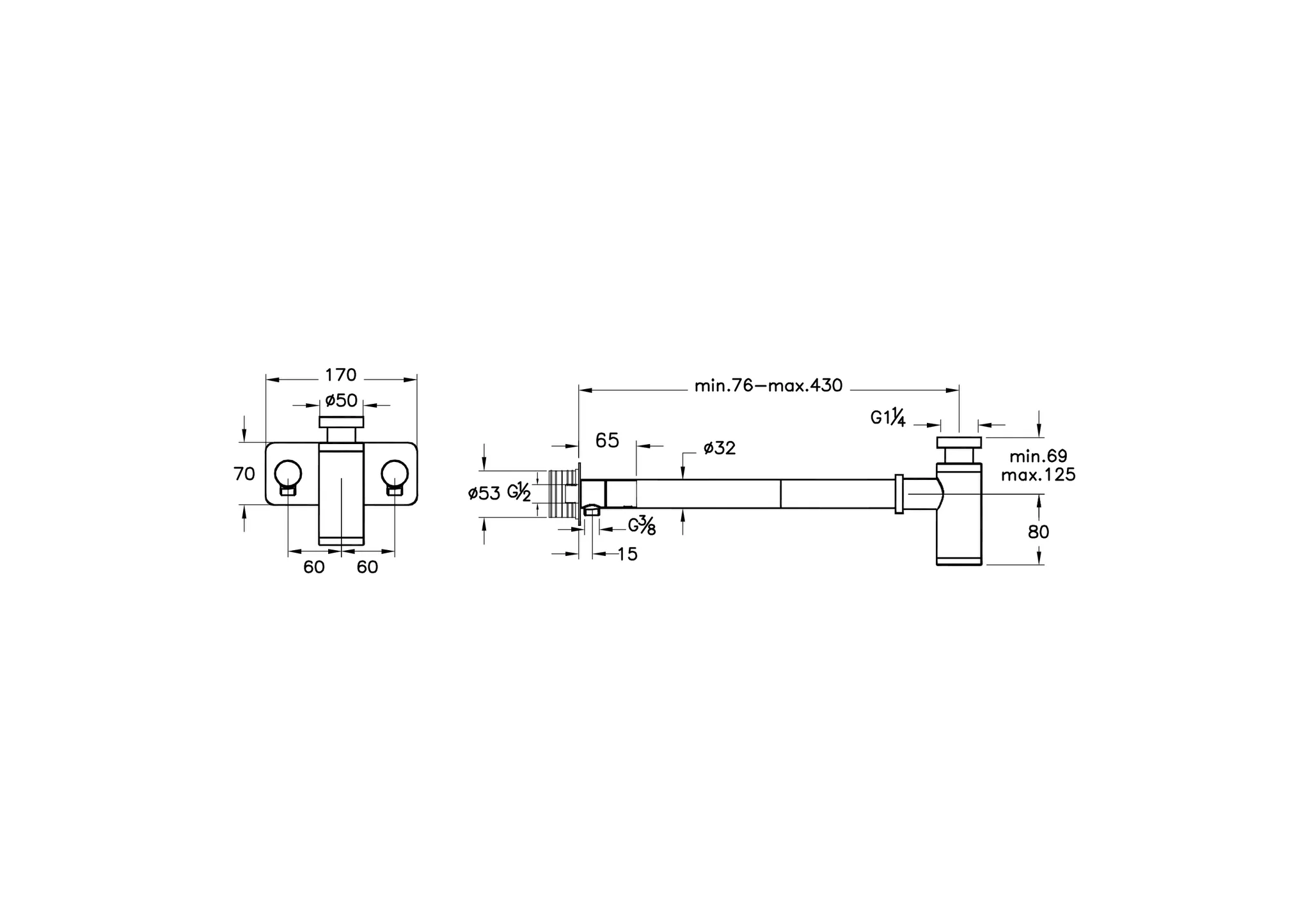 VitrA Design Siphon Abgangsrohr und Rosette mit 2 Eckventilen (links + rechts) G 1 ¼" Kupfer Soft VitrA Design Siphon Abgangsrohr und Rosette mit 2 Eckventilen (links + rechts) G 1 ¼" Kupfer Soft