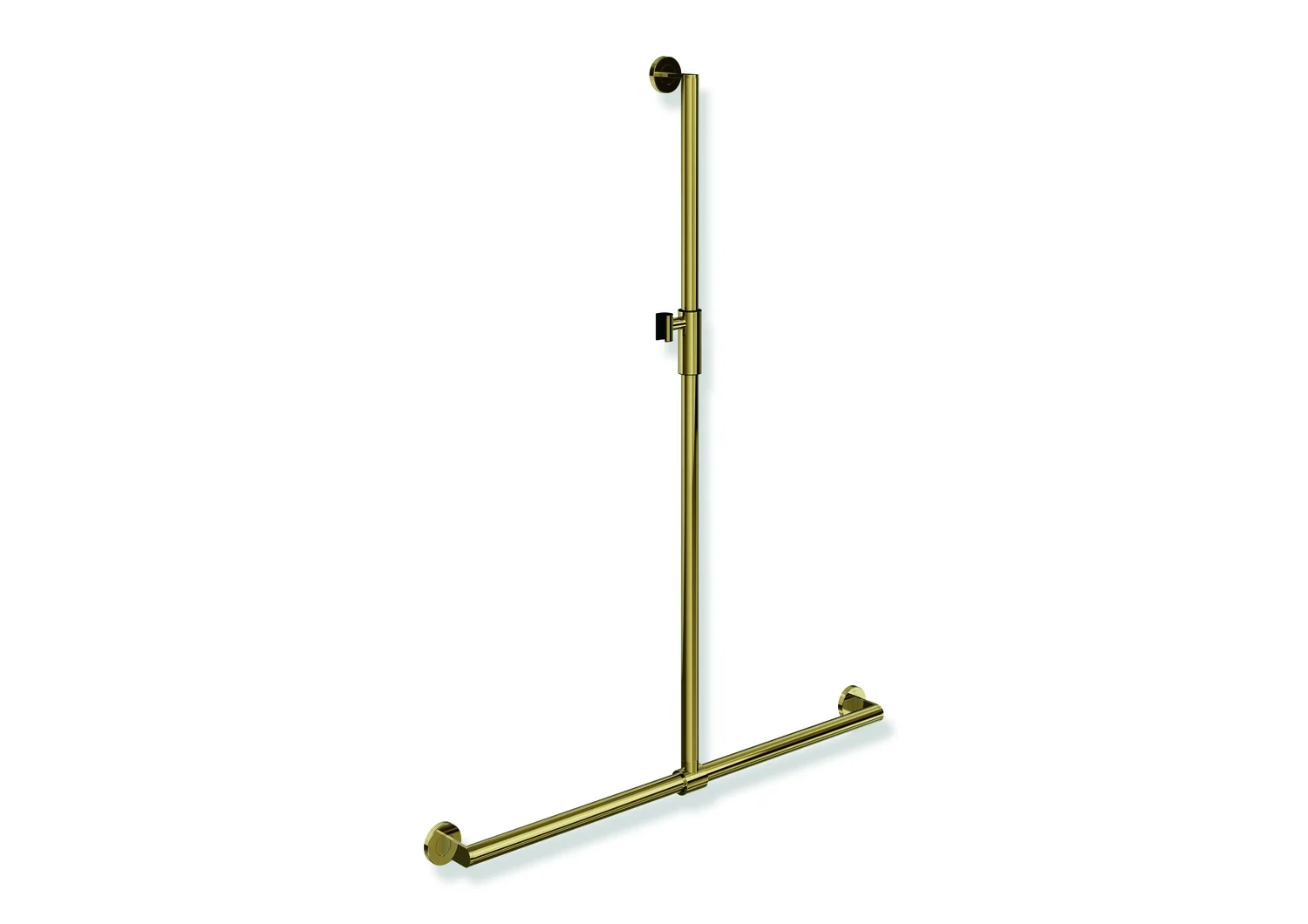 HEWI Duschhandlauf System 900, Edelstahl PVD Gold glänzend, verschiebbare Brausehalterstange, 1250 mm x 965 mm, Ø 32 mm
