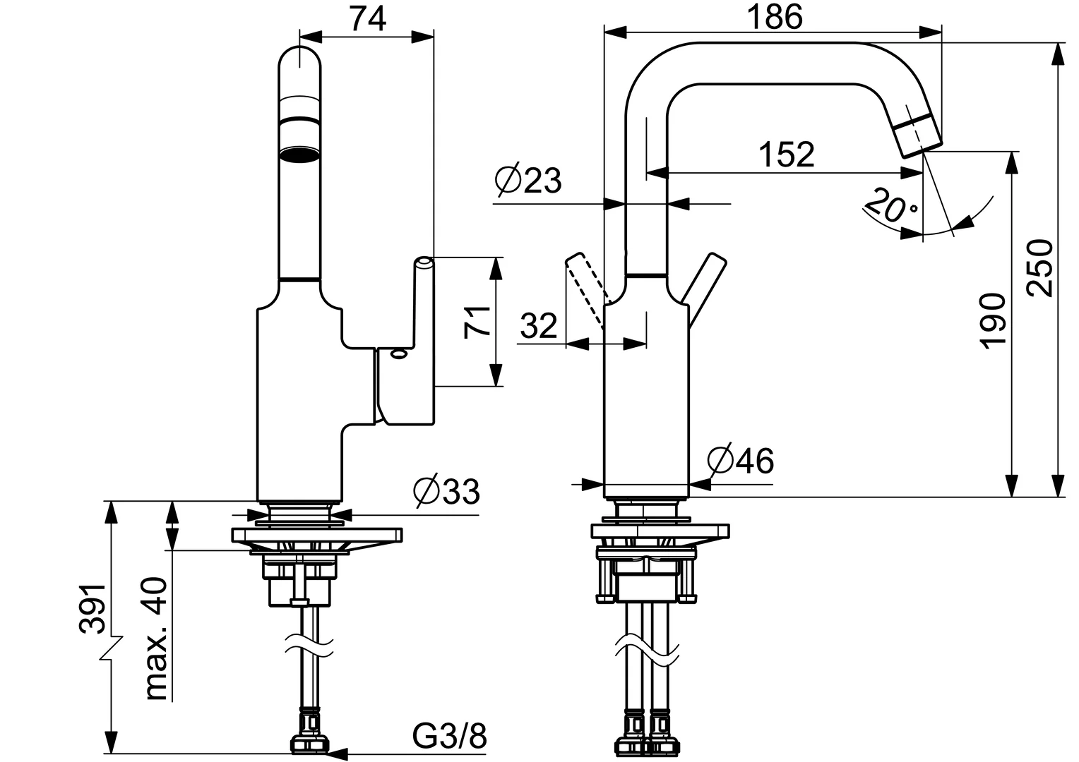 HansaVANTIS EHM WT-Batt. 5255 Ausladung 152 mm Matt-Schwarz