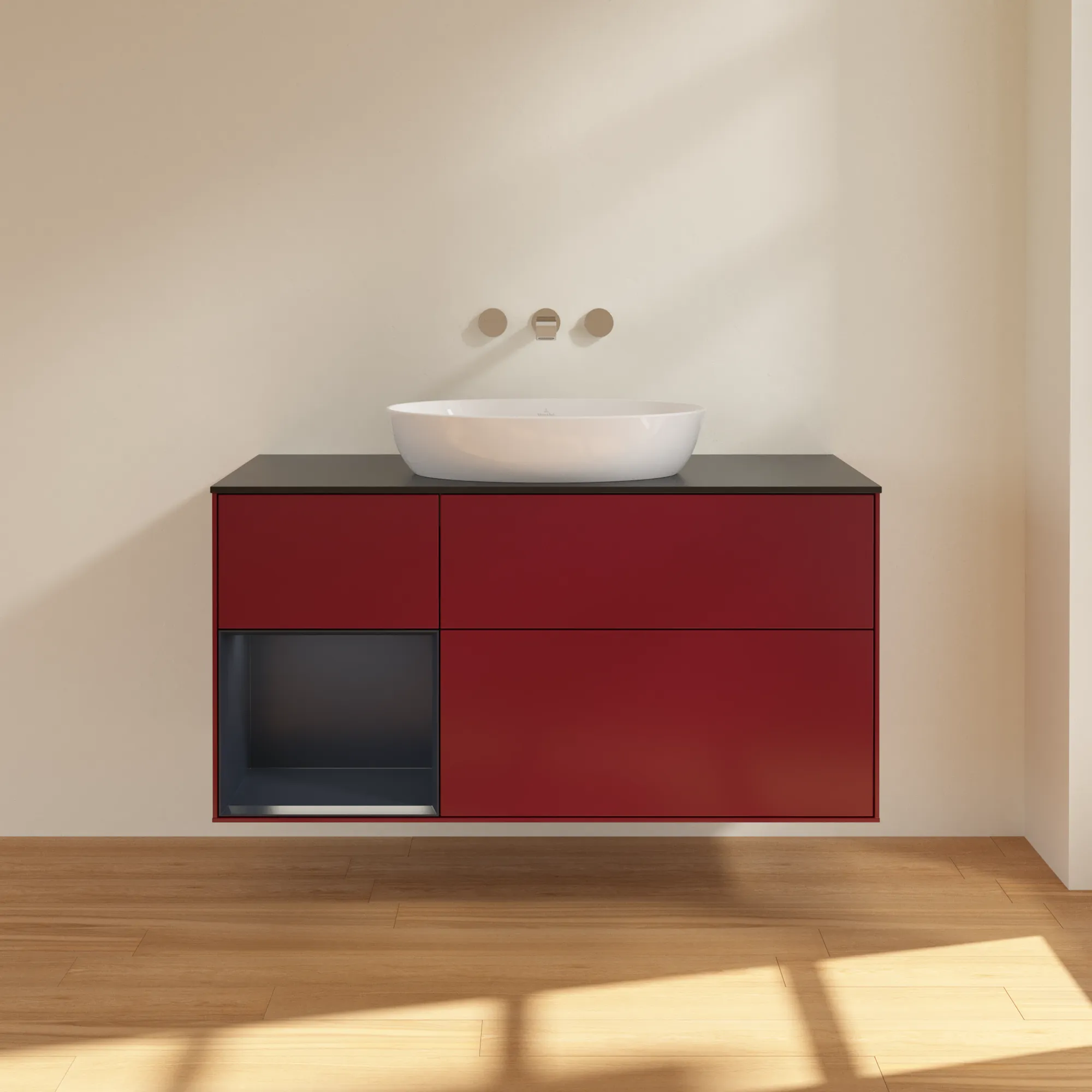 Villeroy & Boch Waschtischunterschrank „Finion“ für Schrankwaschtisch 1200 × 603 × 501 mm Peony Matt Lacquer, für Becken mittig, ohne Hahnlochbohrung Villeroy & Boch Waschtischunterschrank „Finion“ für Schrankwaschtisch 1200 × 603 × 501 mm Peony Matt Lacquer, für Becken mittig, ohne Hahnlochbohrung