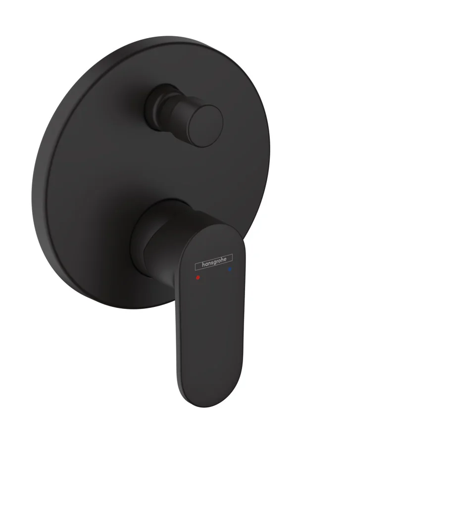 Hansgrohe Vernis Blend Einhebel-Wannenmischer Unterputz, mattschwarz, 2 Verbraucher, max. Durchfluss 25 l/min, Keramikmischsystem, einstellbare Temperaturbegrenzung, Umsteller mit automatischer Rückstellung, für Durchlauferhitzer geeignet, Anschlussart G