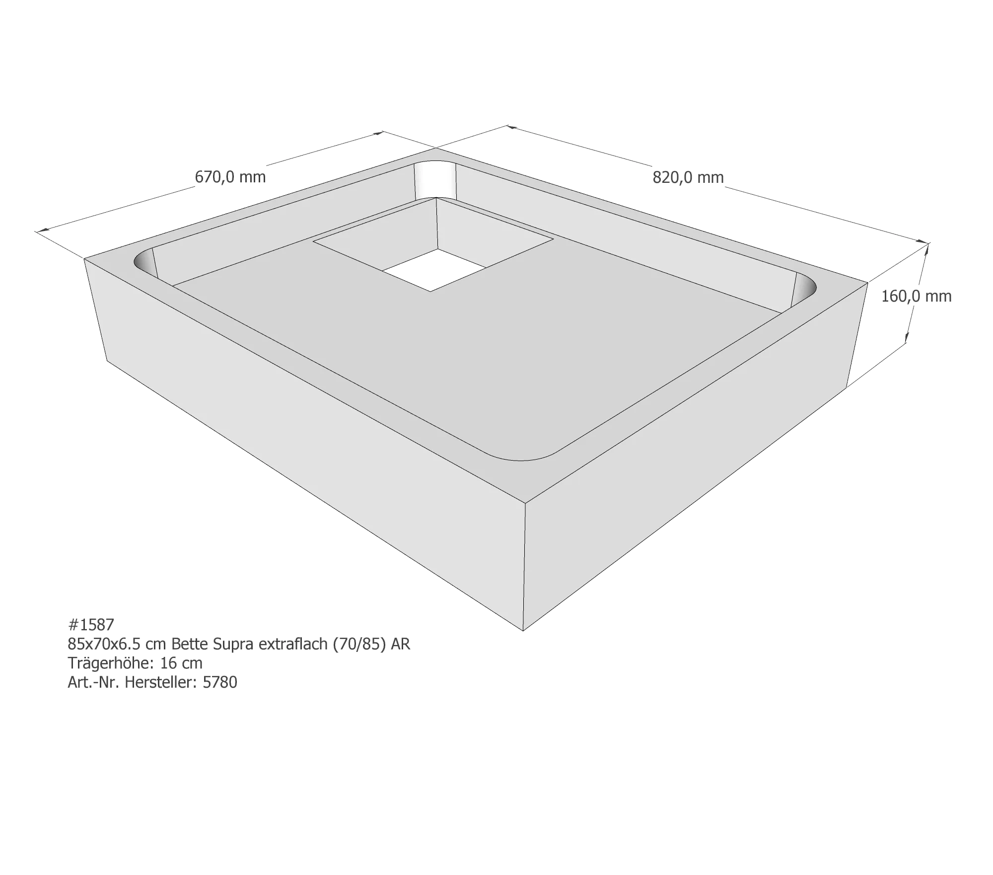 Duschwannenträger für Bette Supra (extraflach) 85 × 70 × 6,5 cm Breite: 70 cm / Länge: 85 cm Duschwannenträger für Bette Supra (extraflach) 85 × 70 × 6,5 cm Breite: 70 cm / Länge: 85 cm
