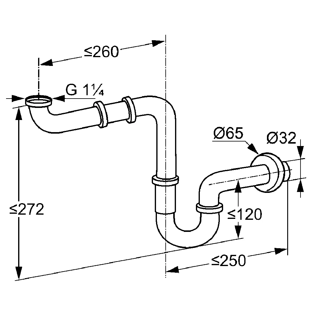 Kludi WT-u.Bidet-Sifon Geruchverschluss G1 ¼ x 32mm chrom