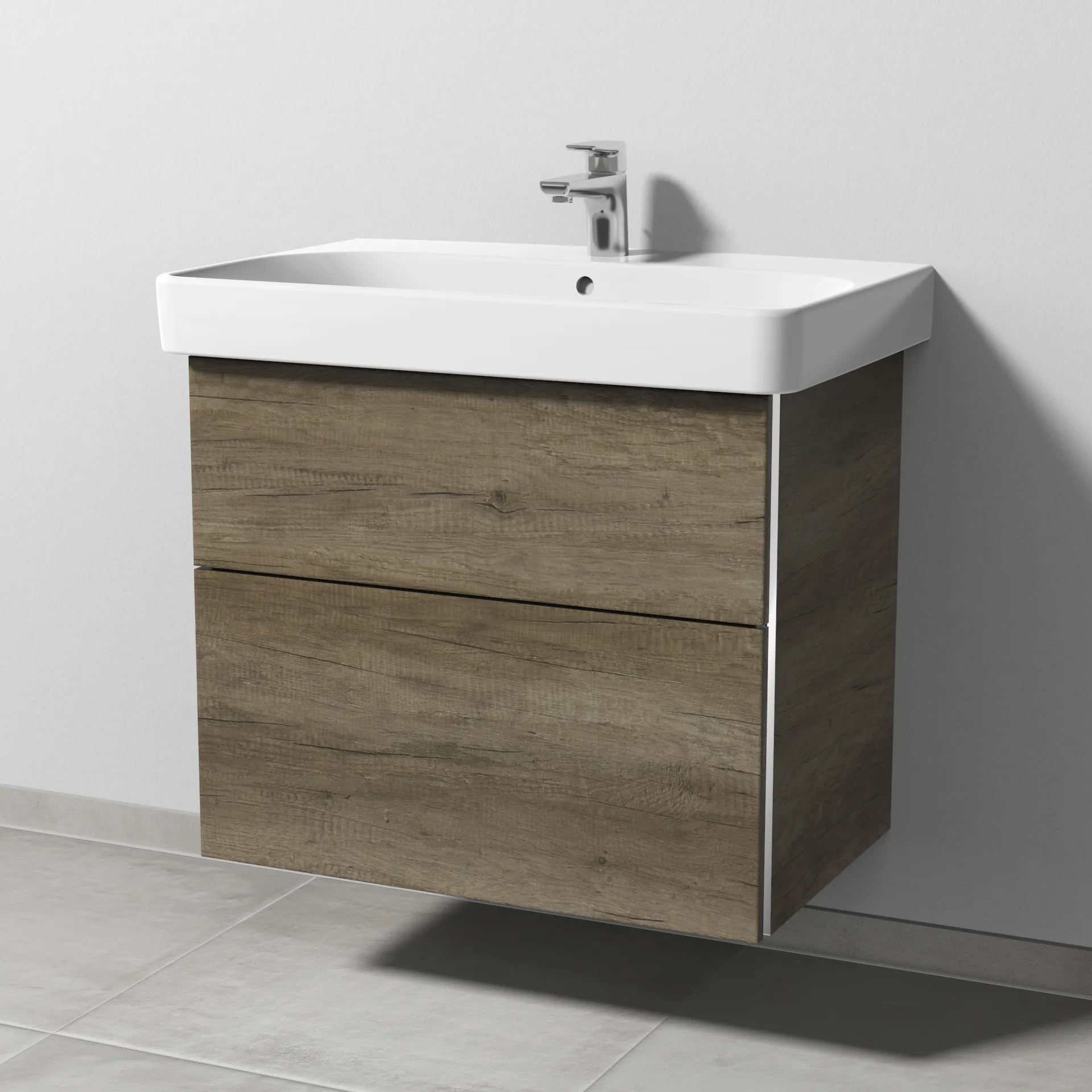 Sanipa Waschtischunterschrank „3way“ passend zu Keramik-Waschtische Smyle Square von Geberit 680 × 593 × 442 mm in Eiche Nebraska