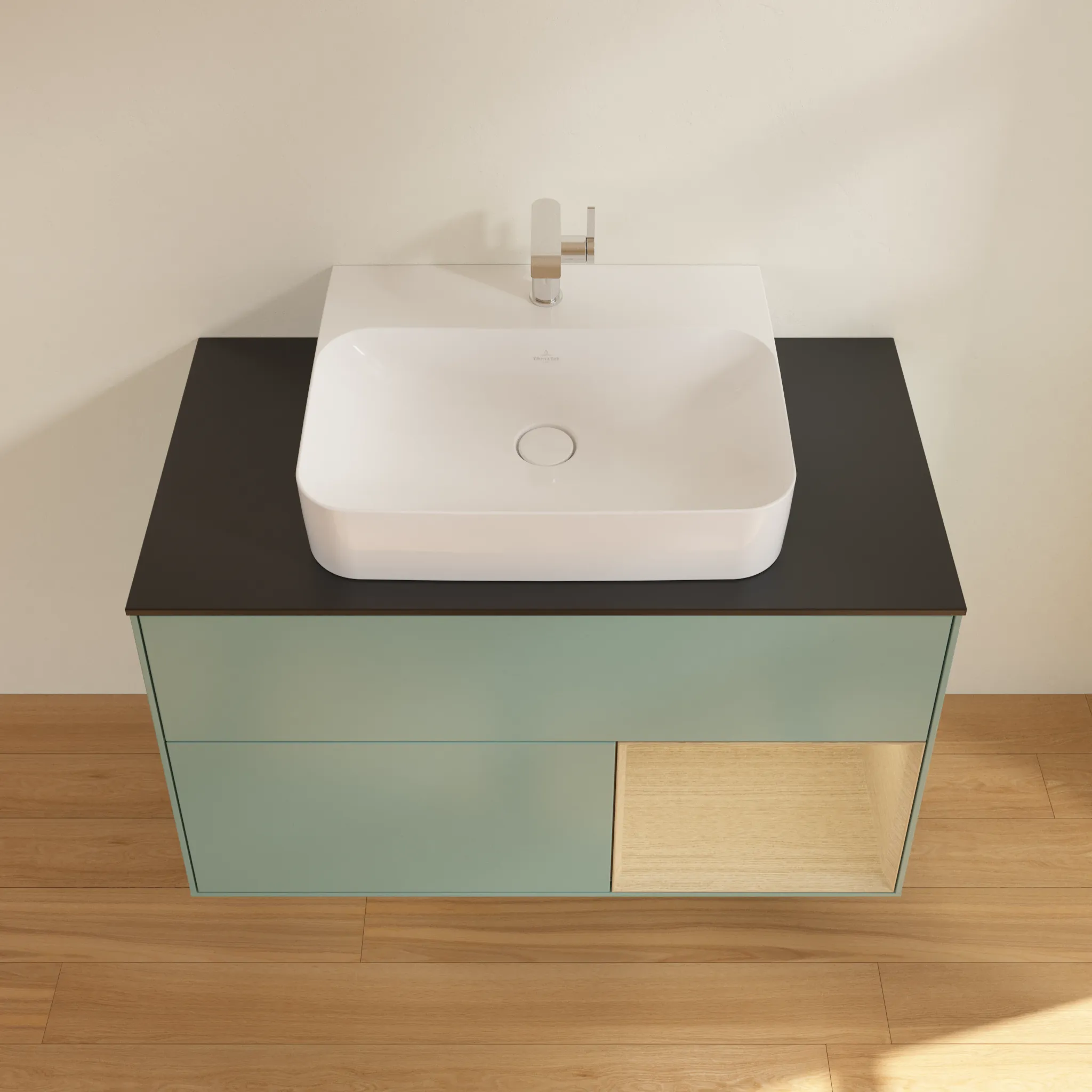 Villeroy & Boch Waschtischunterschrank „Finion“ für Schrankwaschtisch 1000 × 603 × 501 mm Olive Matt Lacquer, für Becken mittig Villeroy & Boch Waschtischunterschrank „Finion“ für Schrankwaschtisch 1000 × 603 × 501 mm Olive Matt Lacquer, für Becken mittig