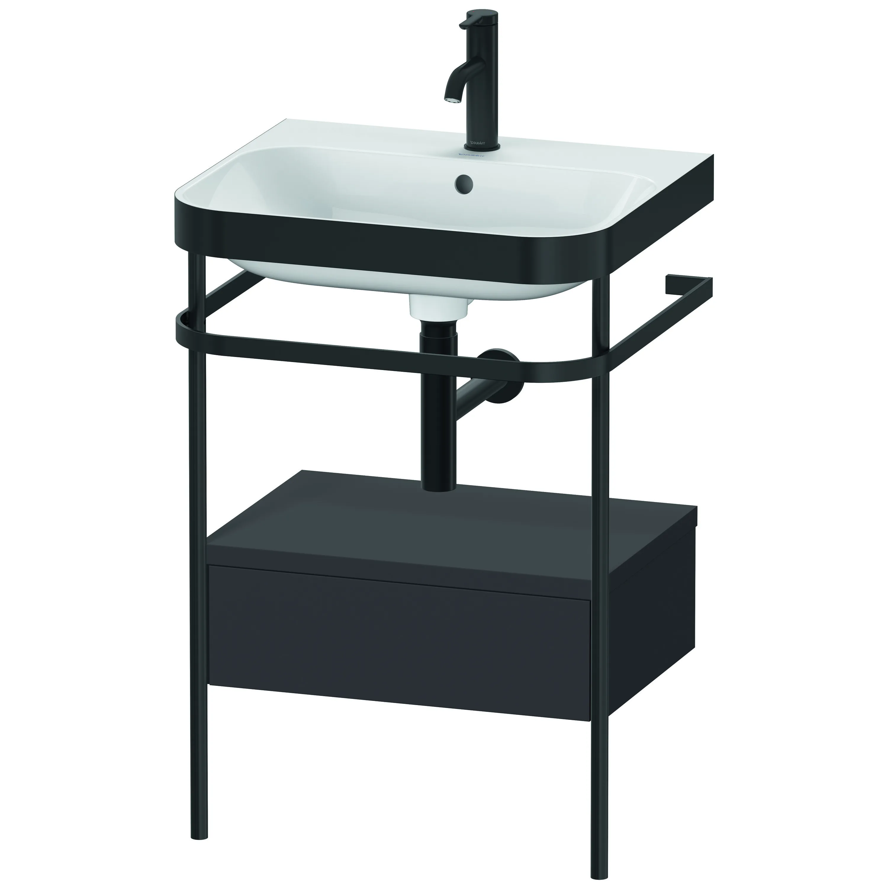 Duravit Waschtischunterschrank mit Metallkonsole „Happy D.2 Plus“ 57,5 × 85 × 49 cm Graphit Supermatt