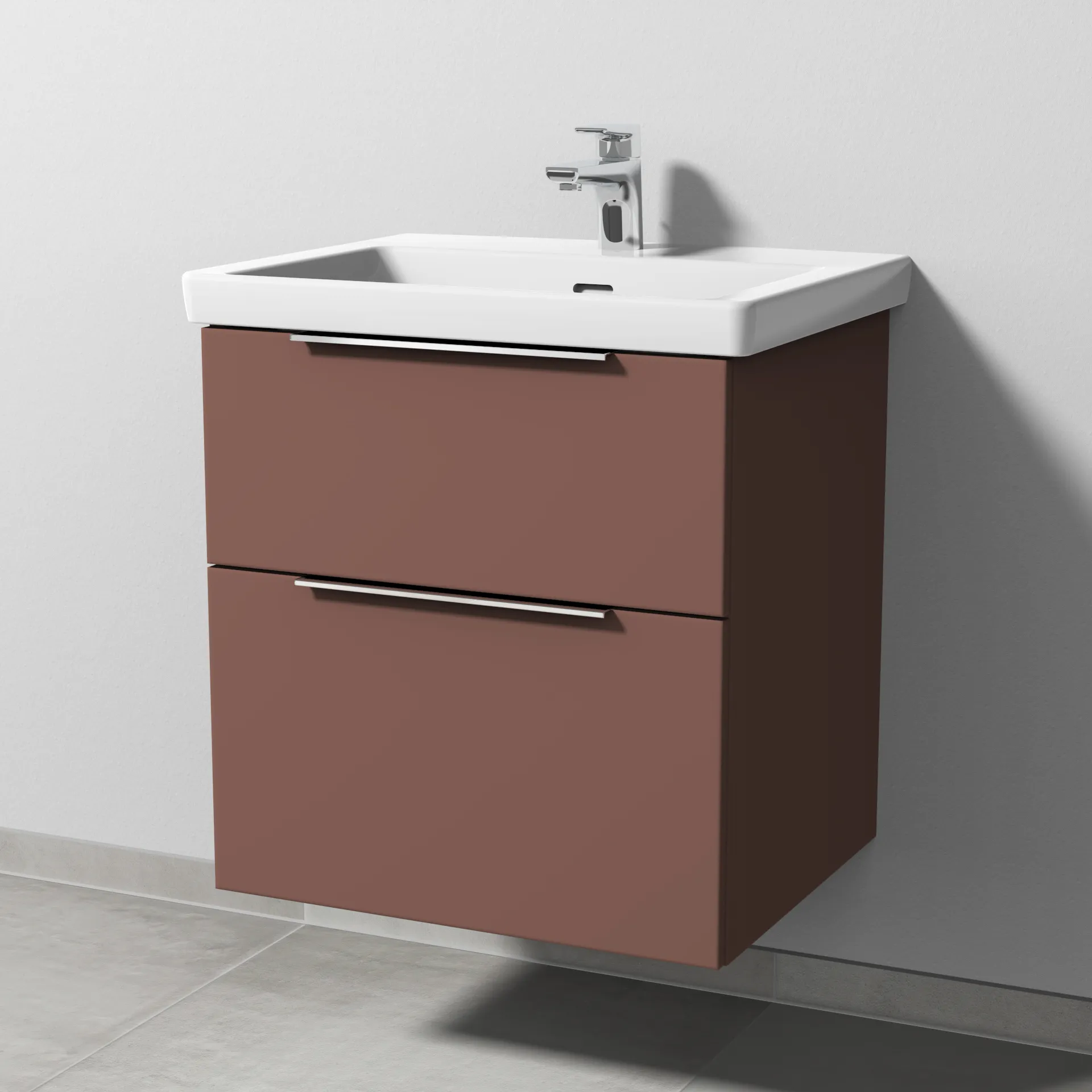 Sanipa Waschtischunterschrank „3way“ 555 × 588 × 462 mm in Wine-Red, mit Hahnlochbohrung, Becken mittig