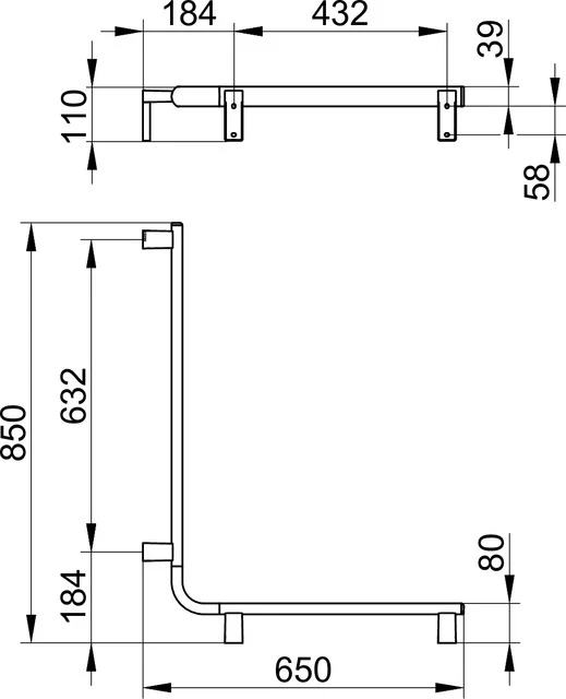 AXESS 35011176801 Dusch- und Wannenhandlauf rechts 600 / 800 mm silber-eloxiert