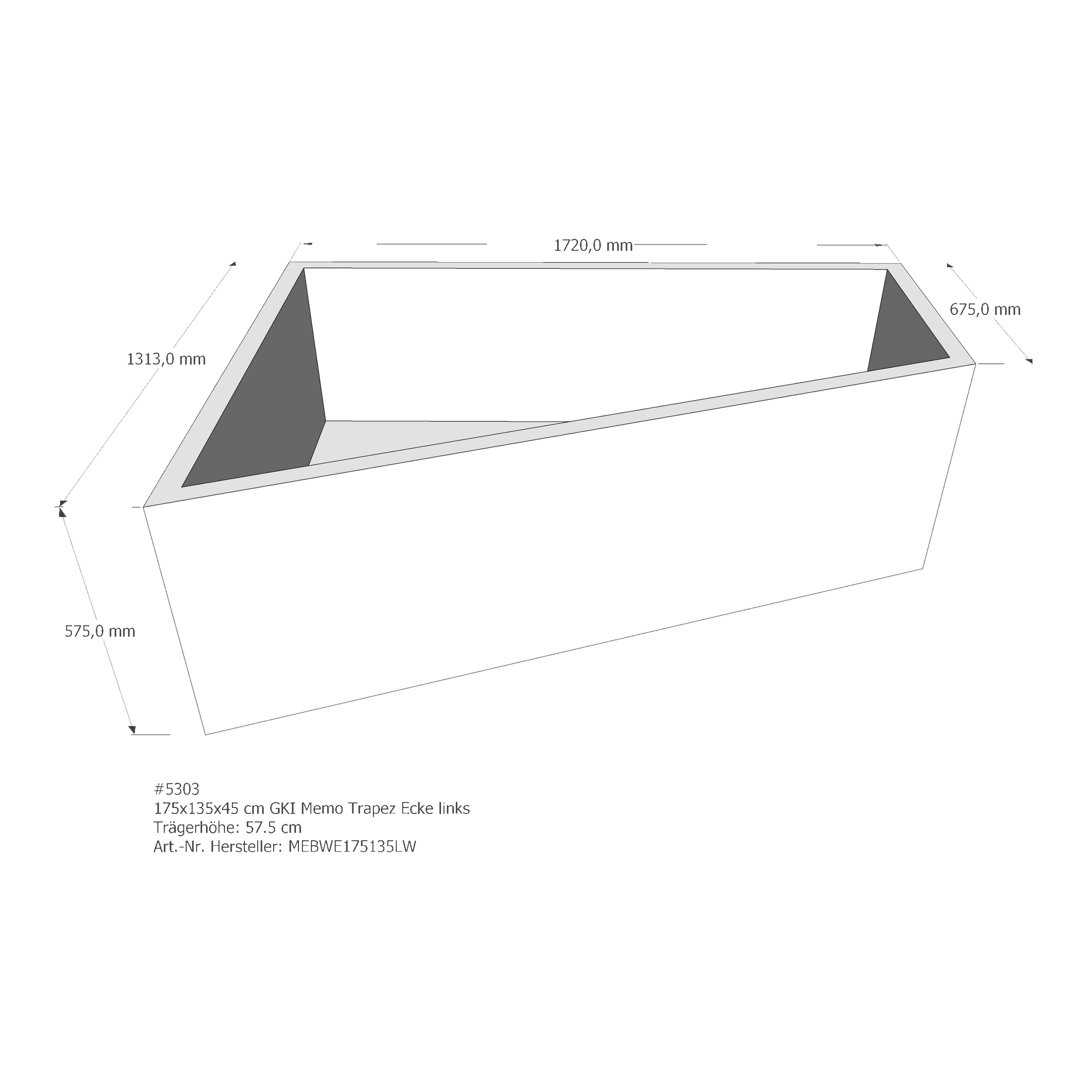Duschwannenträger für GKI Memo Trapez Ecke links links 175 × 135 × 45 cm Duschwannenträger für GKI Memo Trapez Ecke links links 175 × 135 × 45 cm