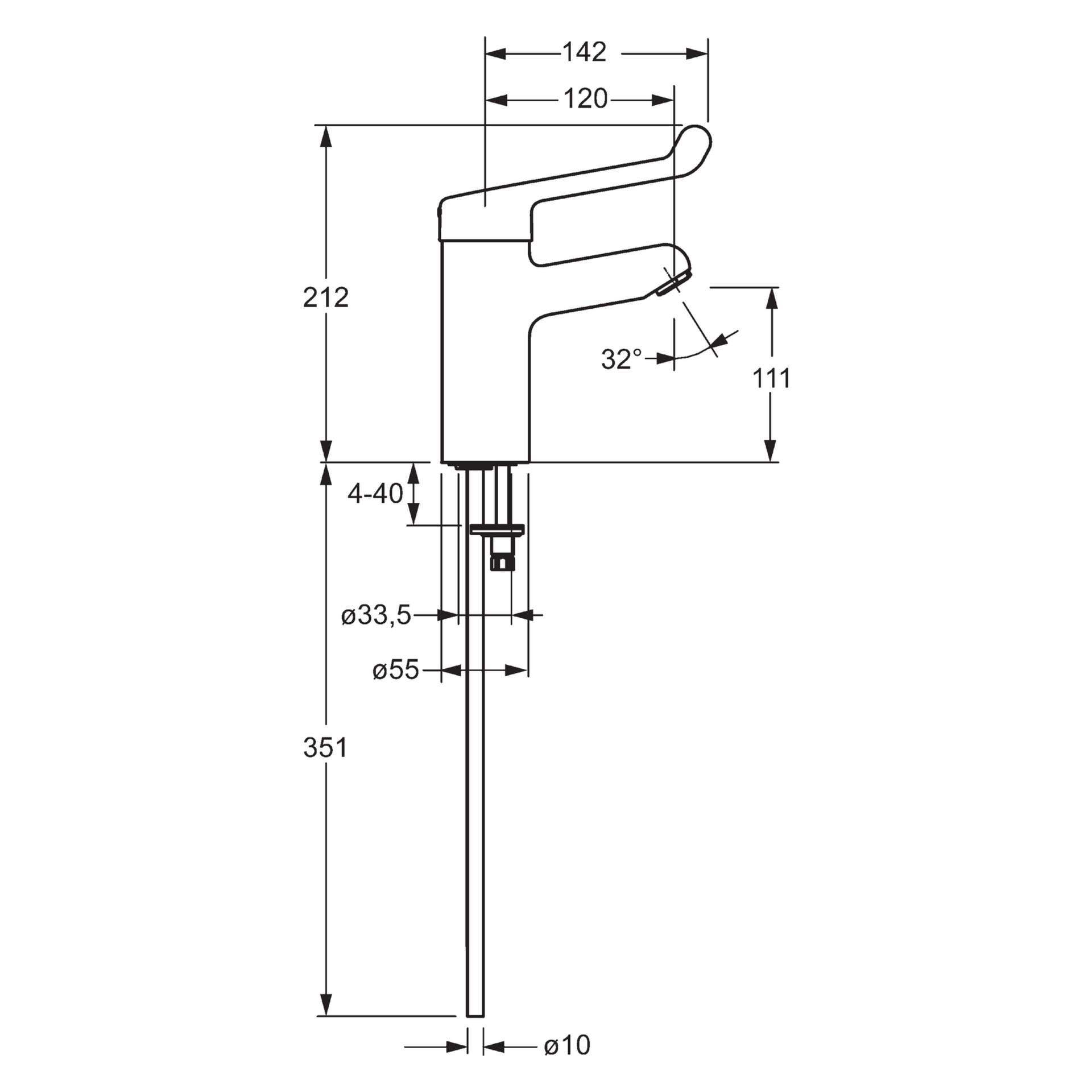HA Einhebelmischer Waschtischbatterie HANSAMEDIPRO 0171 Kupferrohr Bedienungshebel lang Ausladung 120 mm DN15 Chrom