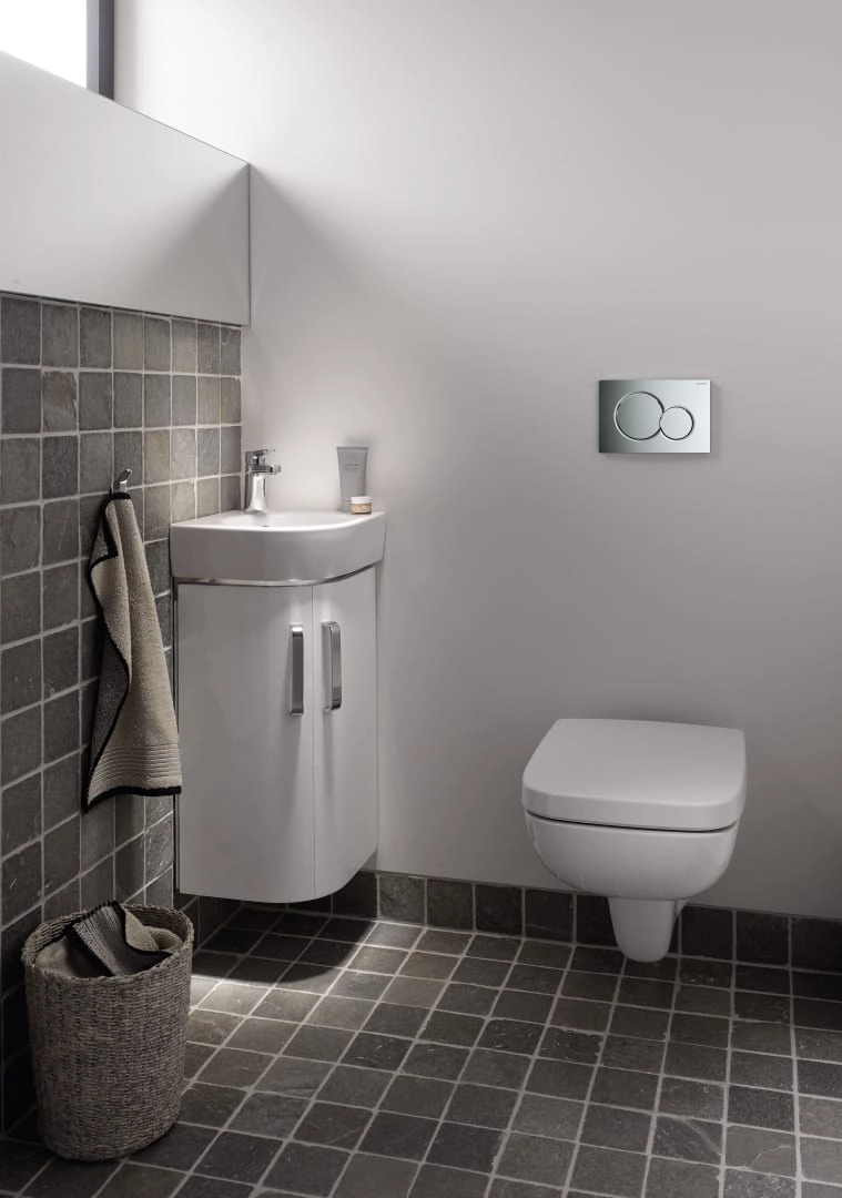 Eckwaschtisch „Renova Compact“, mit Überlauf 45 × 39,5 cm Eckwaschtisch „Renova Compact“, mit Überlauf 45 × 39,5 cm