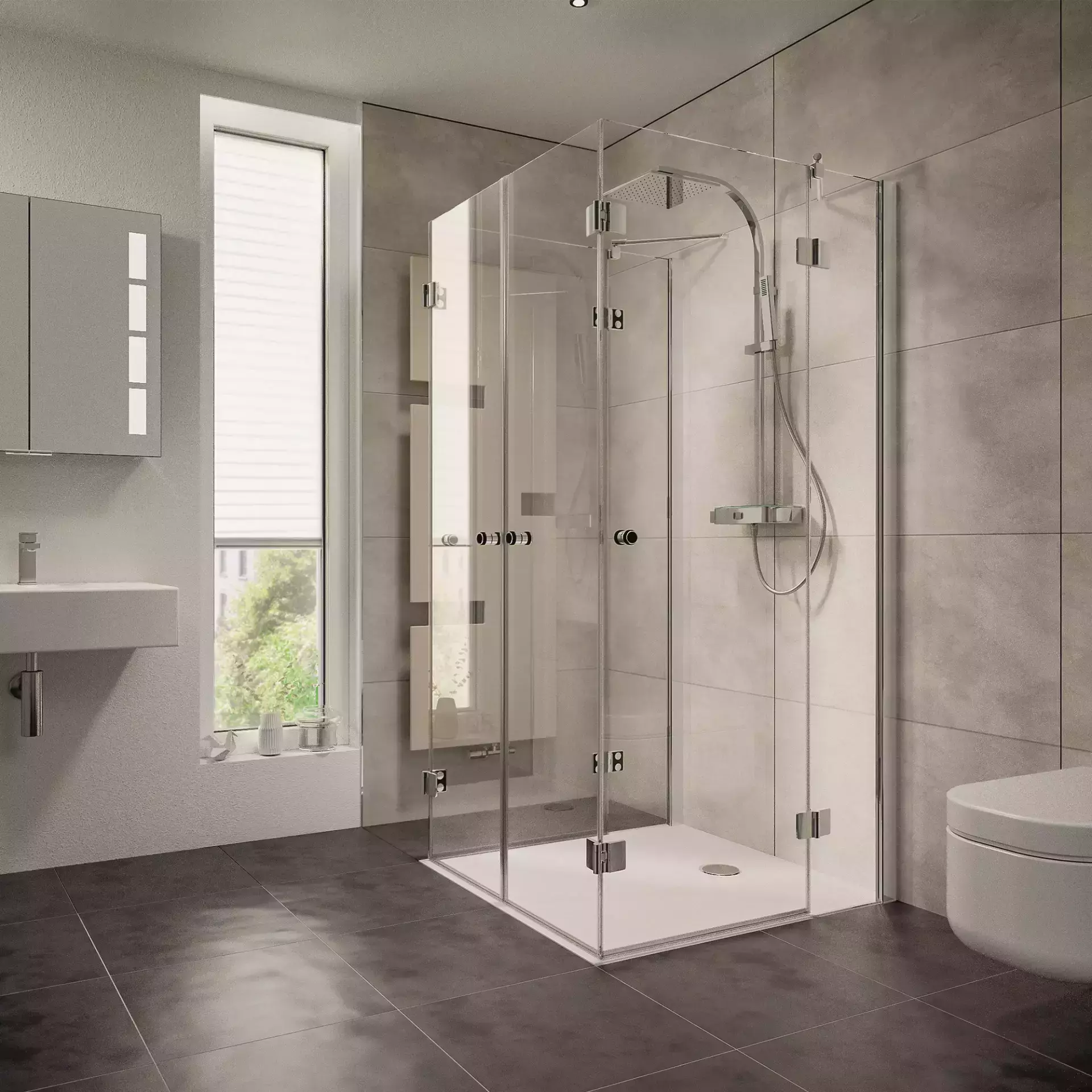 HSK teilgerahmt U-Kabine pendelbar „Aperto“ U-Kabine Glas Linea 01 (80 cm), Profile Schwarz-matt, L: 900 mm B: 900 mm H: 2000 mm