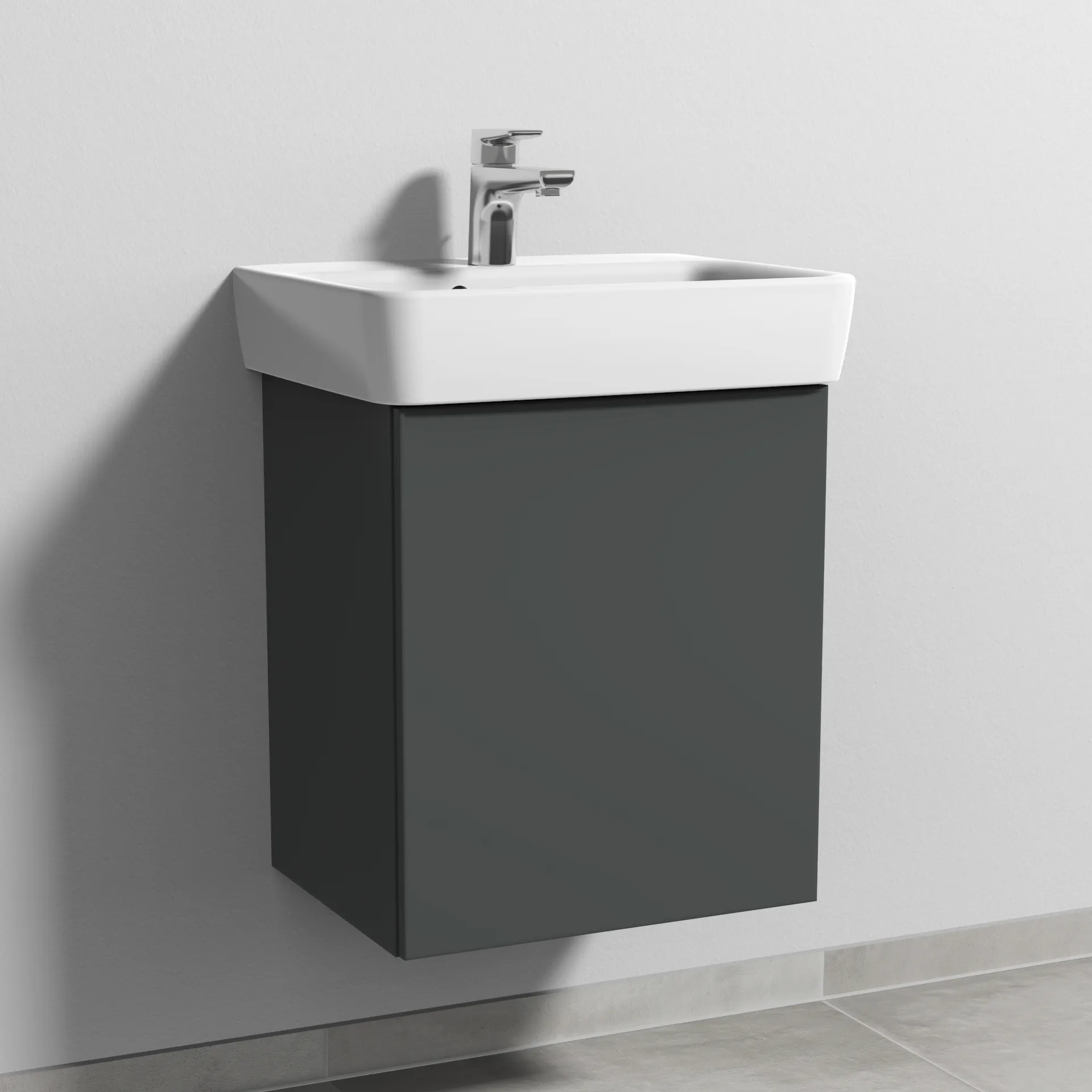 Sanipa Waschtischunterschrank „3way“ passend zu Keramik-Waschtische Renova Plan von Geberit 440 × 520 × 352 mm in Anthrazit (matt), Anschlag rechts