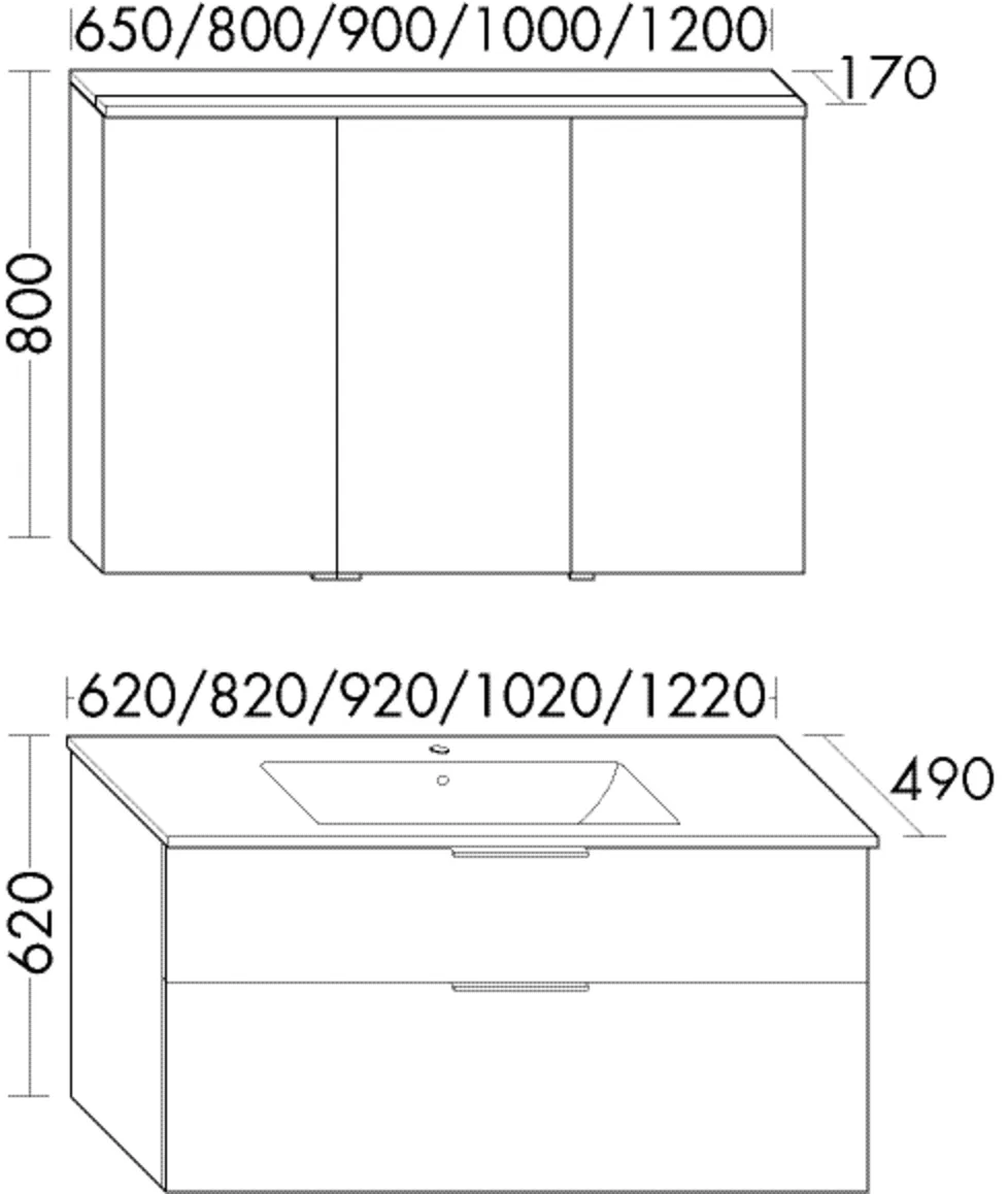 burgbad Badmöbelset Keramik-Waschtisch inkl. Waschtischunterschrank und Spiegelschrank „Eqio“ slim Stangengriff, Chrom, Frassino Dekor Cappuccino (Melamin)