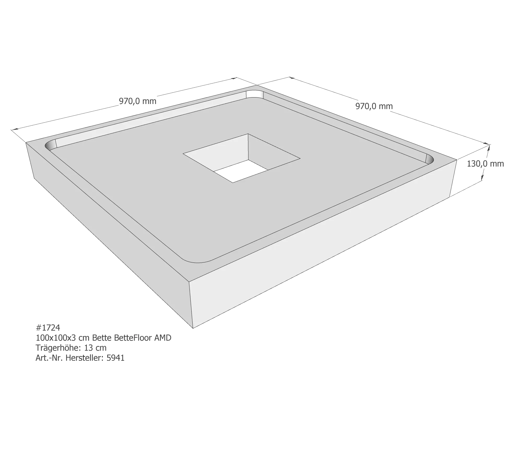 Duschwannenträger für Bette Floor 100 × 100 × 3 cm Breite: 100 cm / Länge: 100 cm
