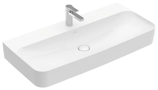 Villeroy & Boch Wandwaschtisch aus TitanCeram geschliffen „Finion“ 1000 × 470 × 165 mm, mit Hahnlochbohrung, Hahnlochposition mittig in Weiß Alpin, mit CeramicPlus Villeroy & Boch Wandwaschtisch aus TitanCeram geschliffen „Finion“ 1000 × 470 × 165 mm, mit Hahnlochbohrung, Hahnlochposition mittig in Weiß Alpin, mit CeramicPlus