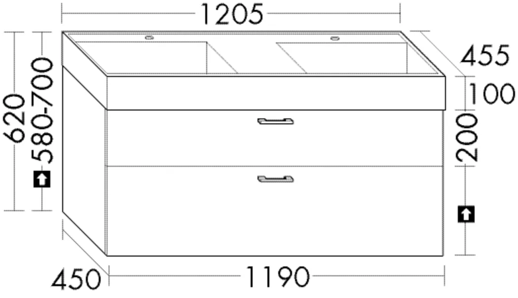 Mineralguss-Waschtisch Devio inkl. Waschtischunterschrank - burgbad Sys30, 1205x455 mm, Höhe 620 mm, Becken 535x330 mm, Muldentiefe 103 mm Mineralguss-Waschtisch Devio inkl. Waschtischunterschrank - burgbad Sys30, 1205x455 mm, Höhe 620 mm, Becken 535x330 mm, Muldentiefe 103 mm