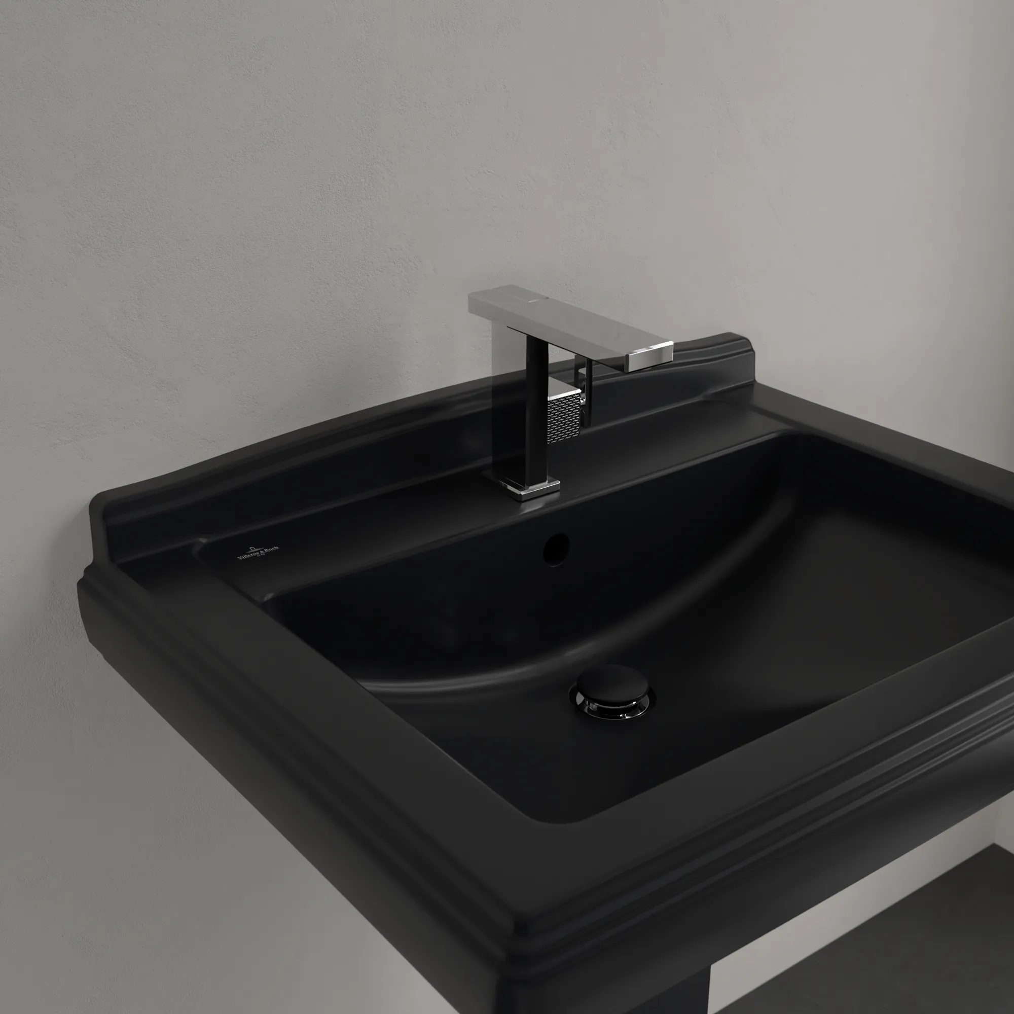 Villeroy & Boch Wandwaschtisch „Hommage“ 750 × 580 × 270 mm in Pure Black, mit CeramicPlus