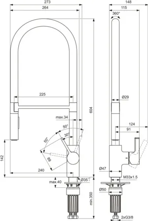 Ideal Standard Einhand-Küchenarmatur „Gusto“ Ausladung 225 mm