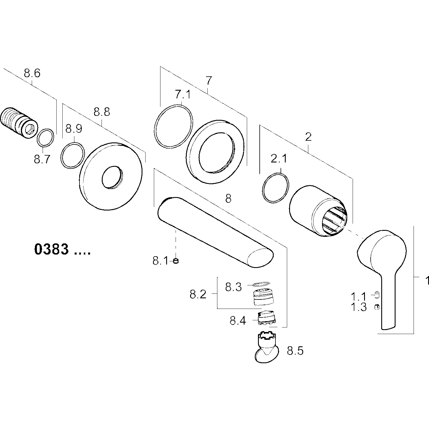 HA Einhebelmischer Fertigmontageset für Waschtischbatterie HANSARONDA 0383 Rosette rund Ausladung 182 mm DN15 Chrom