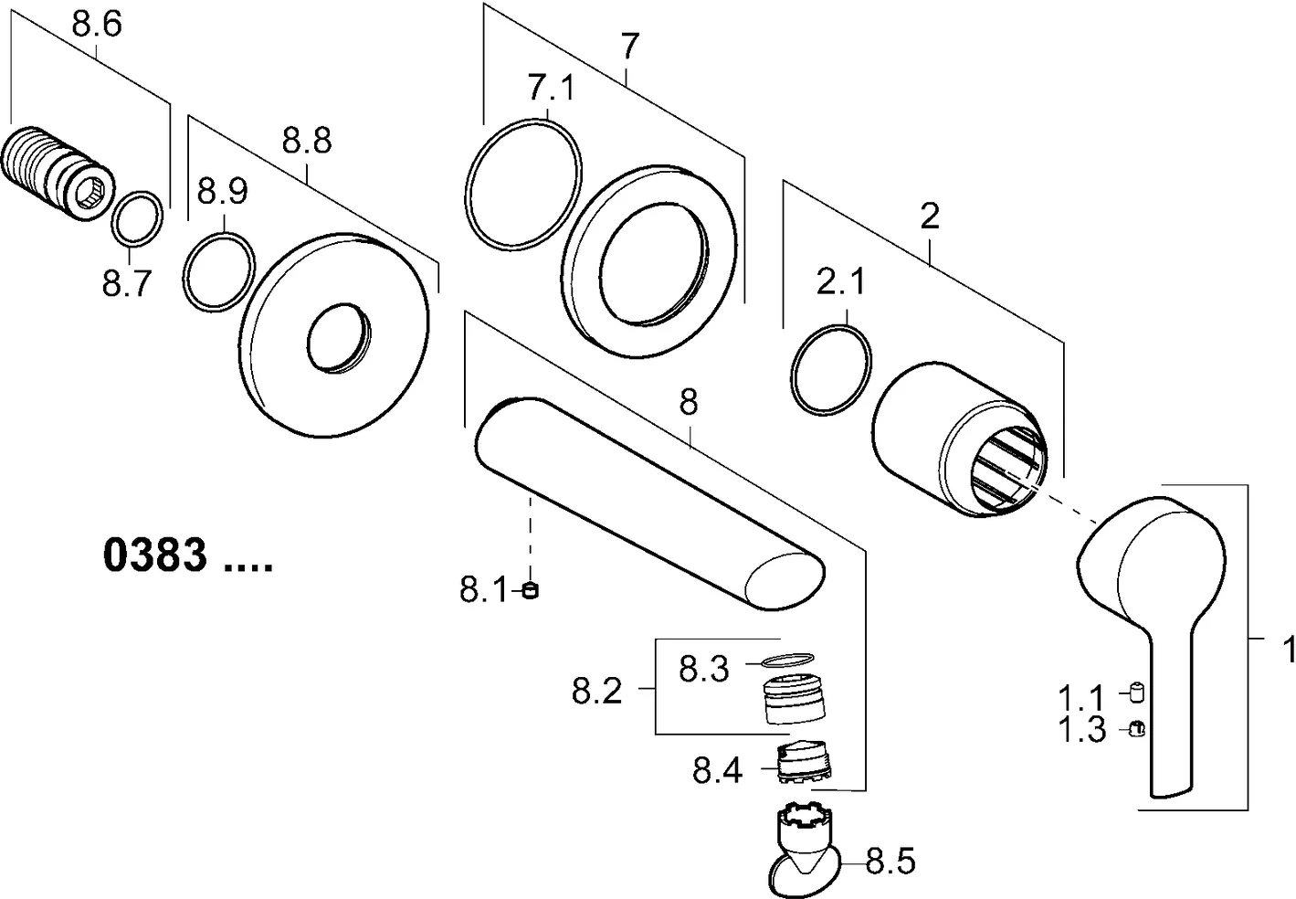 HansaRONDA Waschtischarmatur Hansaronda neu Einhebelmischer Fertigmontageset für Waschtischbatterie 0383 Rosette rund Ausladung 182 mm DN15 Chrom