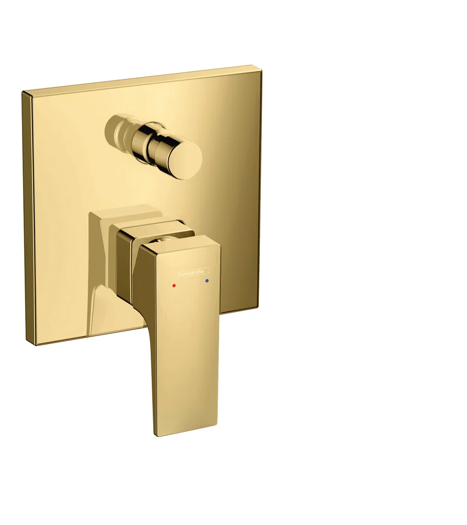 Hansgrohe Metropol Einhebel-Wannenmischer Unterputz, Polished Gold Optic, 2 Verbraucher, Keramikmischsystem, einstellbare Temperaturbegrenzung, automatische Rückstellung, Schalldämpfer