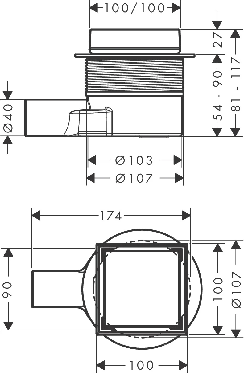 RainDrain Point Komplettset Punktablauf 100/100 rückseitig befliesbar Mattschwarz