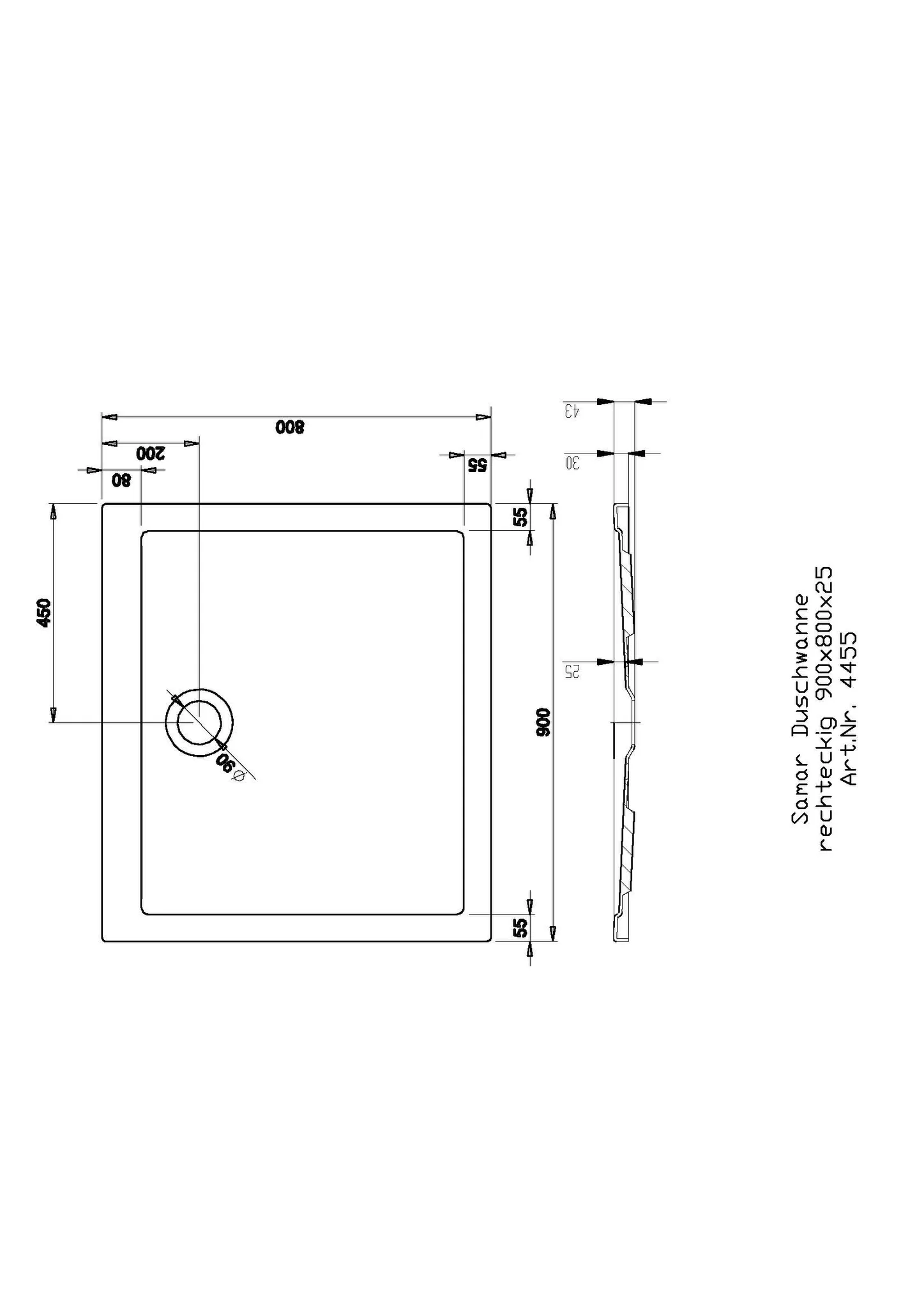 Hoesch rechteck Duschwanne „Samar“ 90 × 80 cm