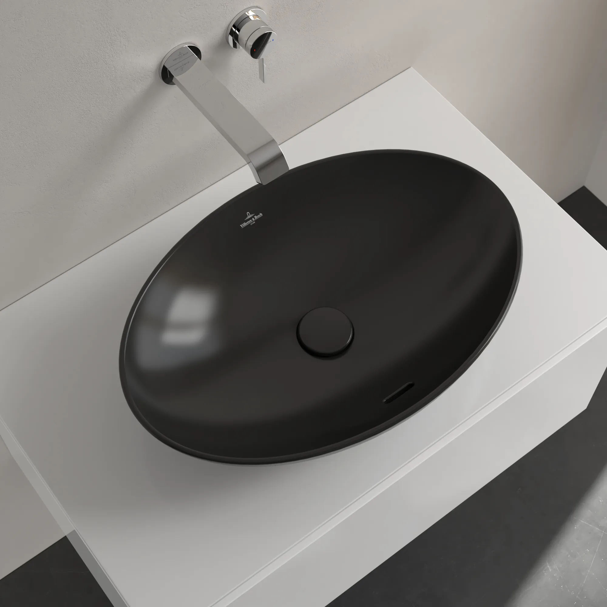 Villeroy & Boch Aufsatzwaschbecken Loop & Friends Pure Black CeramicPlus 560x380x150mm mit Überlauf Villeroy & Boch Aufsatzwaschbecken Loop & Friends Pure Black CeramicPlus 560x380x150mm mit Überlauf