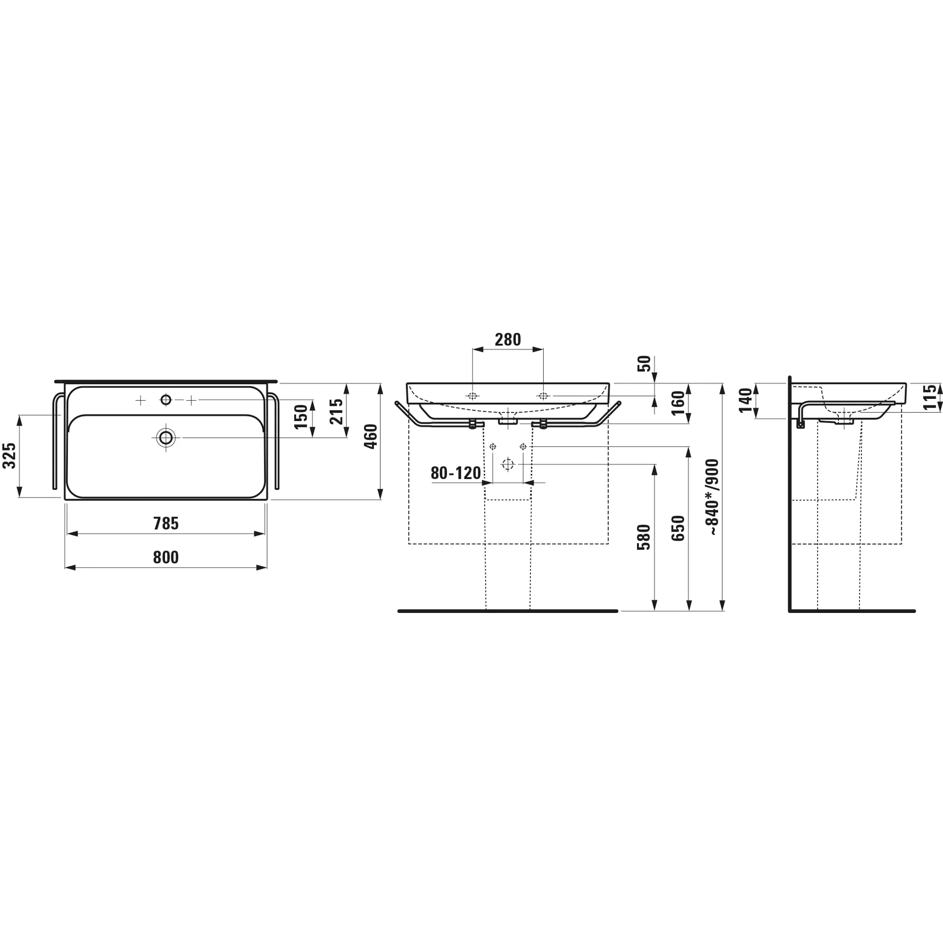 Waschtisch, MEDA, 460x800x160, 1 Hahnloch mit Überlauf, weiß Waschtisch, MEDA, 460x800x160, 1 Hahnloch mit Überlauf, weiß