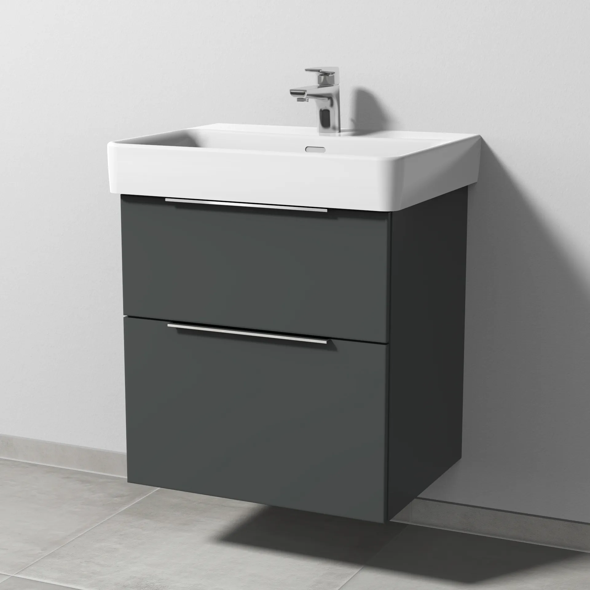 Sanipa Waschtischunterschrank „3way“ passend zu Keramik-Waschtische Pro S von Laufen 550 × 593 × 437 mm in Anthrazit (matt), Becken mittig