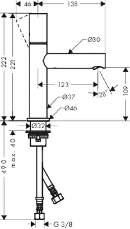 Waschtischmischer 110 Axor Uno Zerogriff ohne Ablaufgarnitur chrom